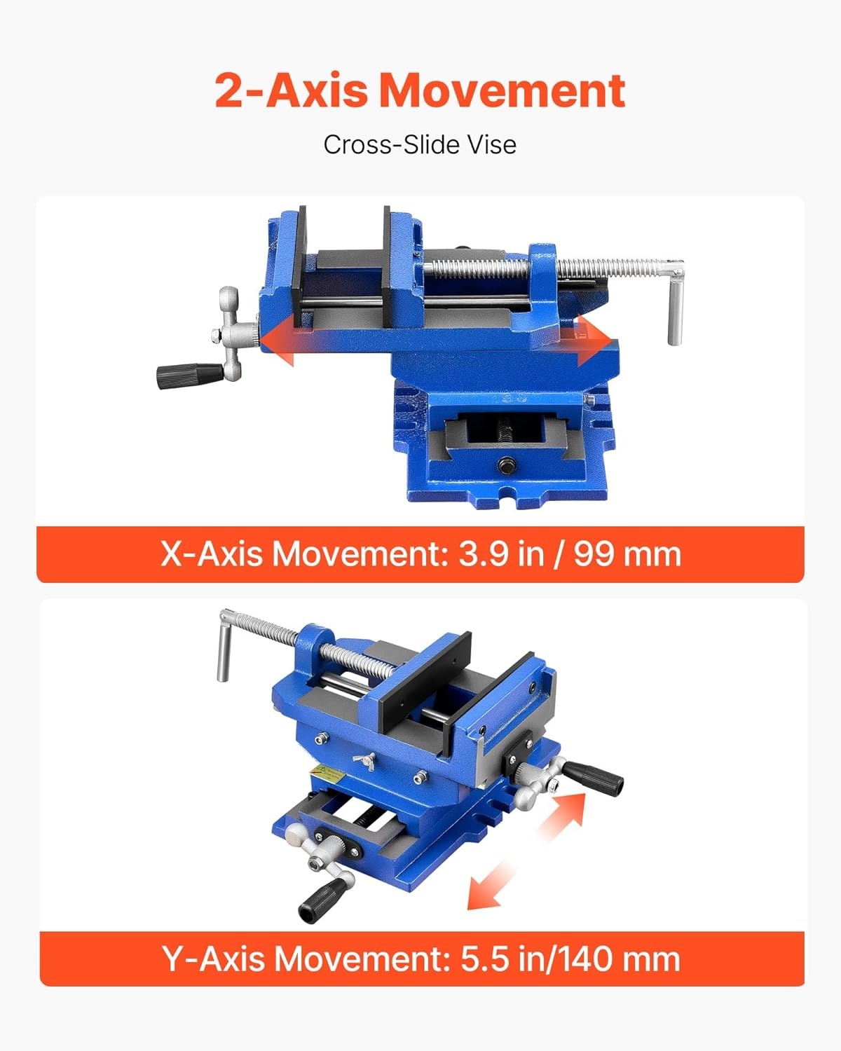 image:imageVEVOR Cross Slide Drill Press Vise 4 Inch Jaw Width 2 Way XY Axis Bench Vise 35 Inch Max Jaw Opening Heavy Duty Cast Iron Workbench Vice Clamp for Woodworking Drilling CNC Milling Machine