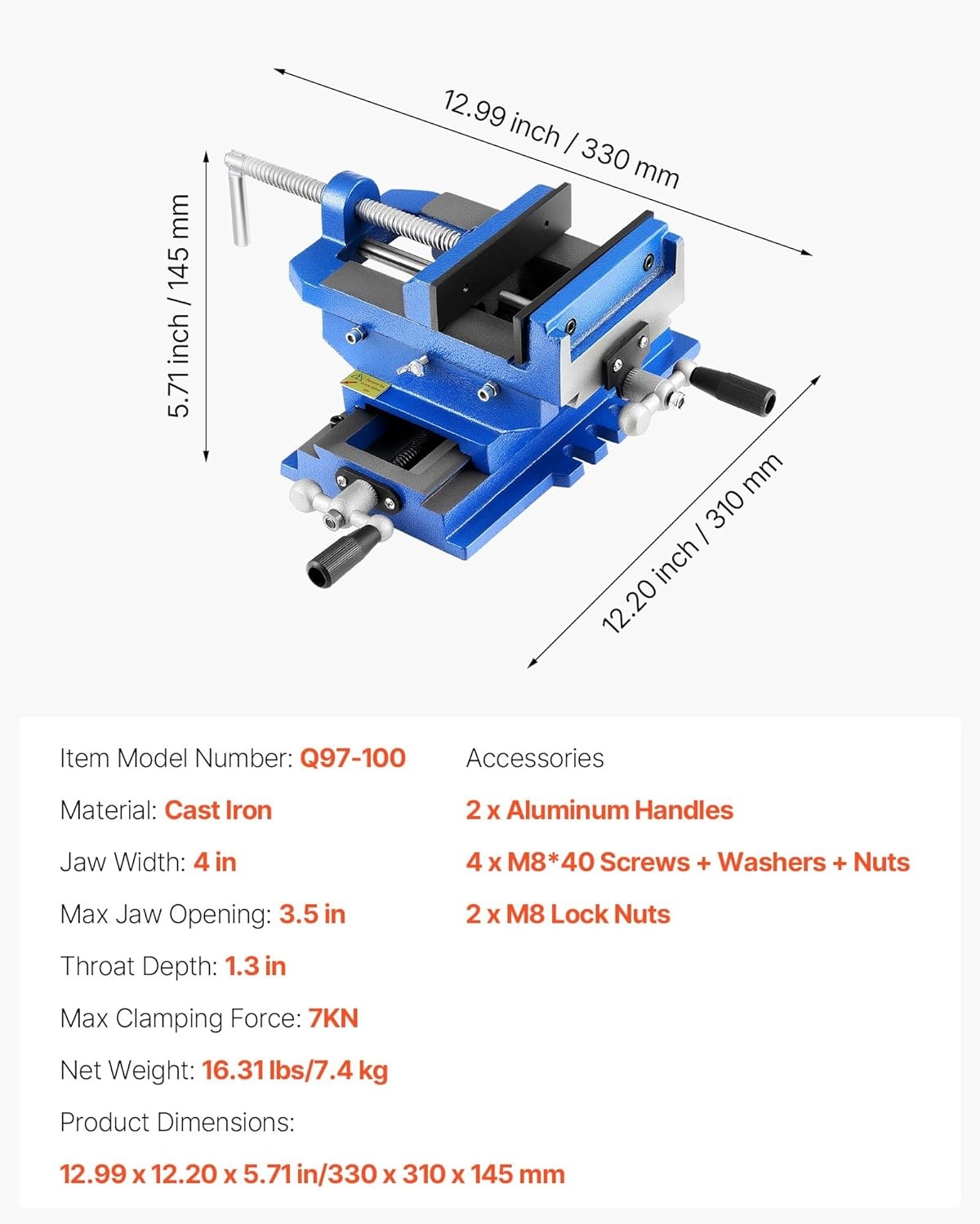 image:imageVEVOR Cross Slide Drill Press Vise 4 Inch Jaw Width 2 Way XY Axis Bench Vise 35 Inch Max Jaw Opening Heavy Duty Cast Iron Workbench Vice Clamp for Woodworking Drilling CNC Milling Machine
