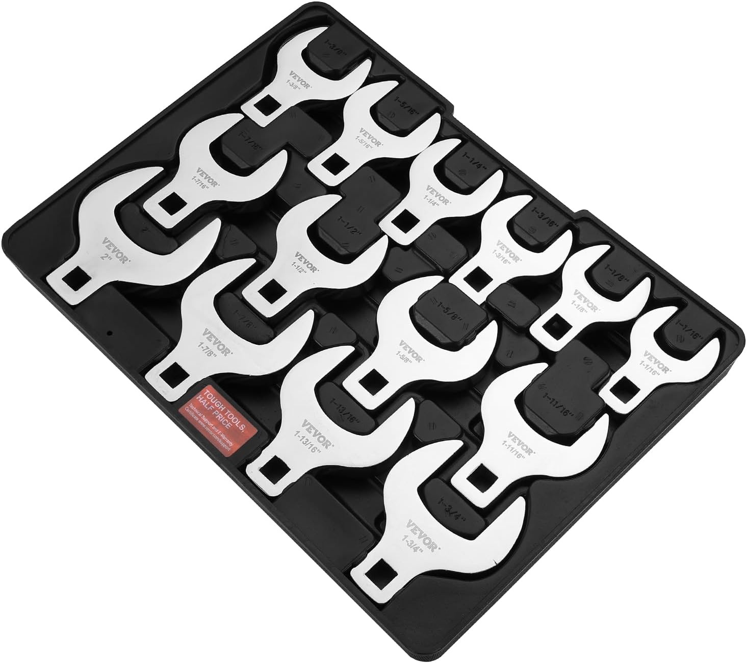 image:imageVEVOR Crowfoot Wrench Set 12 Drive 14Piece SAE 1116 2 Crows Foot Wrench Set with Storage Tray 40CR Material with Laser Etched Sizing for Mechanical Maintenance or Repairs