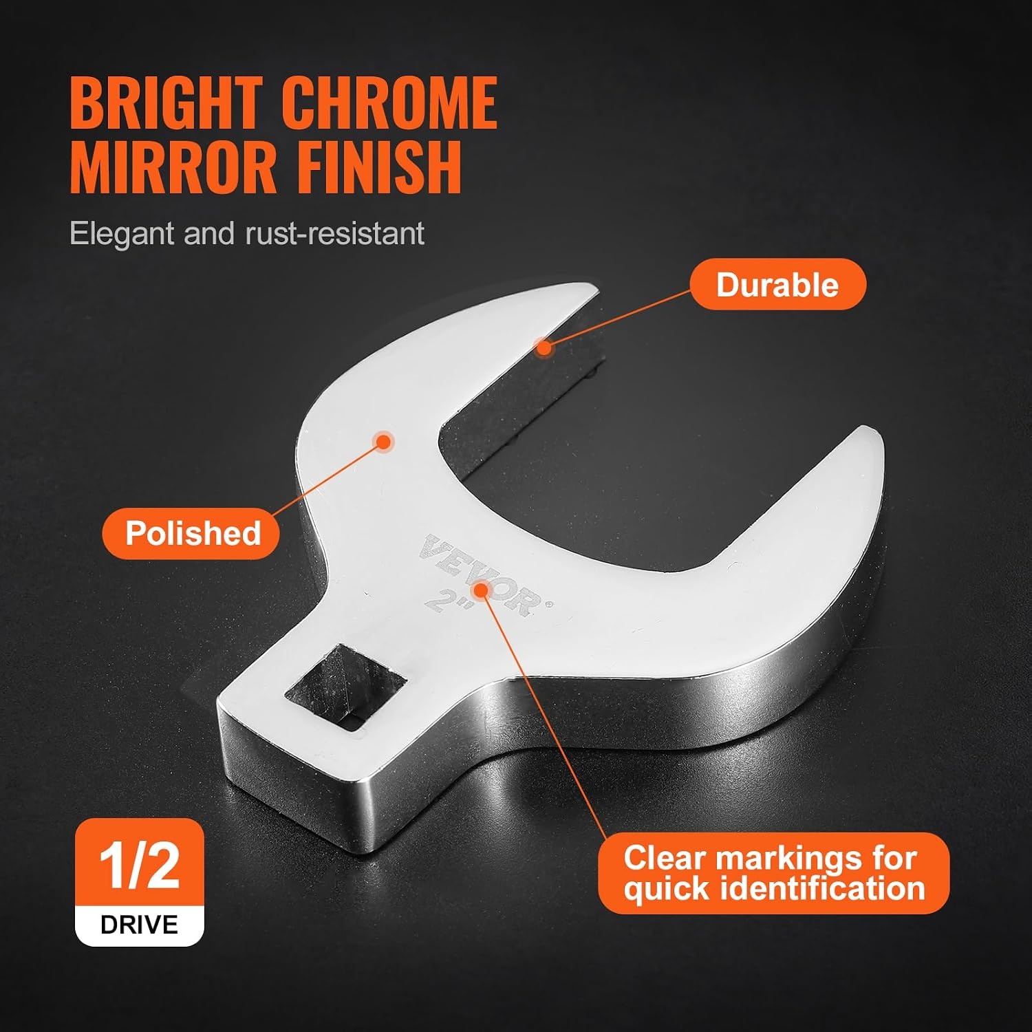 image:imageVEVOR Crowfoot Wrench Set 12 Drive 14Piece SAE 1116 2 Crows Foot Wrench Set with Storage Tray 40CR Material with Laser Etched Sizing for Mechanical Maintenance or Repairs