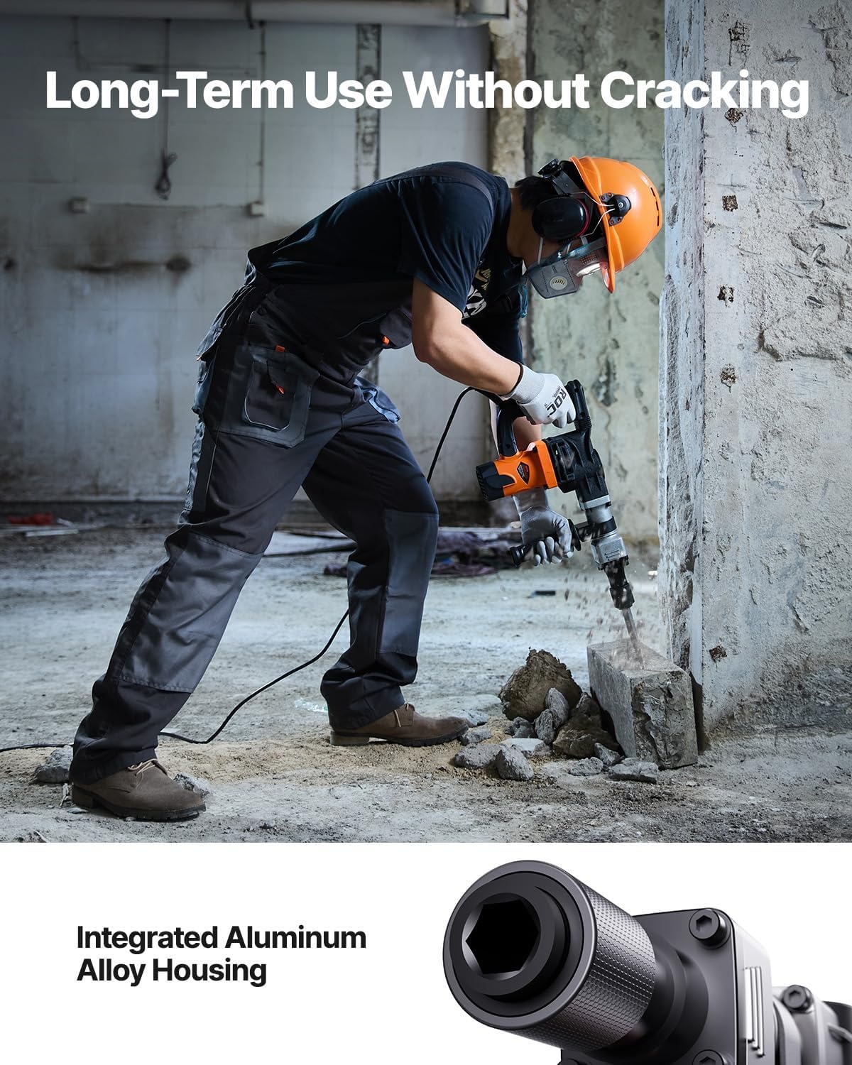 image:imageVEVOR Demolition Jack Hammer 1400W Electric Jackhammer Heavy Duty 2900 BPM Jack Hammer Concrete Breaker with 1 Point Chisel 1 Flat Chisel Storage Case Gloves and Goggles for DemolitionOrange