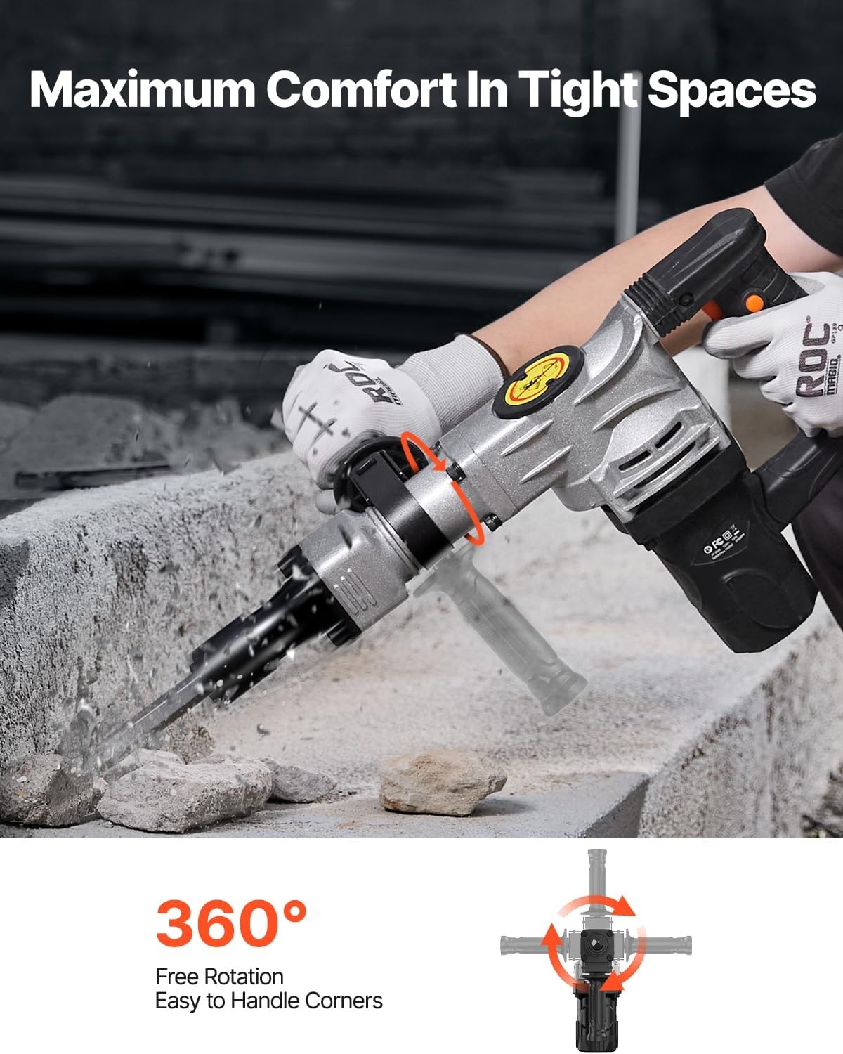 image:imageVEVOR Demolition Jack Hammer 1400W Electric Jackhammer Heavy Duty 2900 BPM Jack Hammer Concrete Breaker with 1 Point Chisel 1 Flat Chisel Storage Case Gloves and Goggles for DemolitionBlack