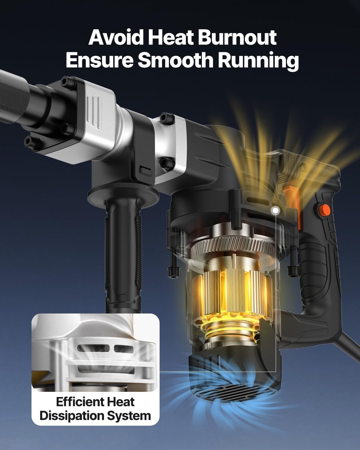 image:imageVEVOR Demolition Jack Hammer 1400W Electric Jackhammer Heavy Duty 2900 BPM Jack Hammer Concrete Breaker with 1 Point Chisel 1 Flat Chisel Storage Case Gloves and Goggles for DemolitionOrange