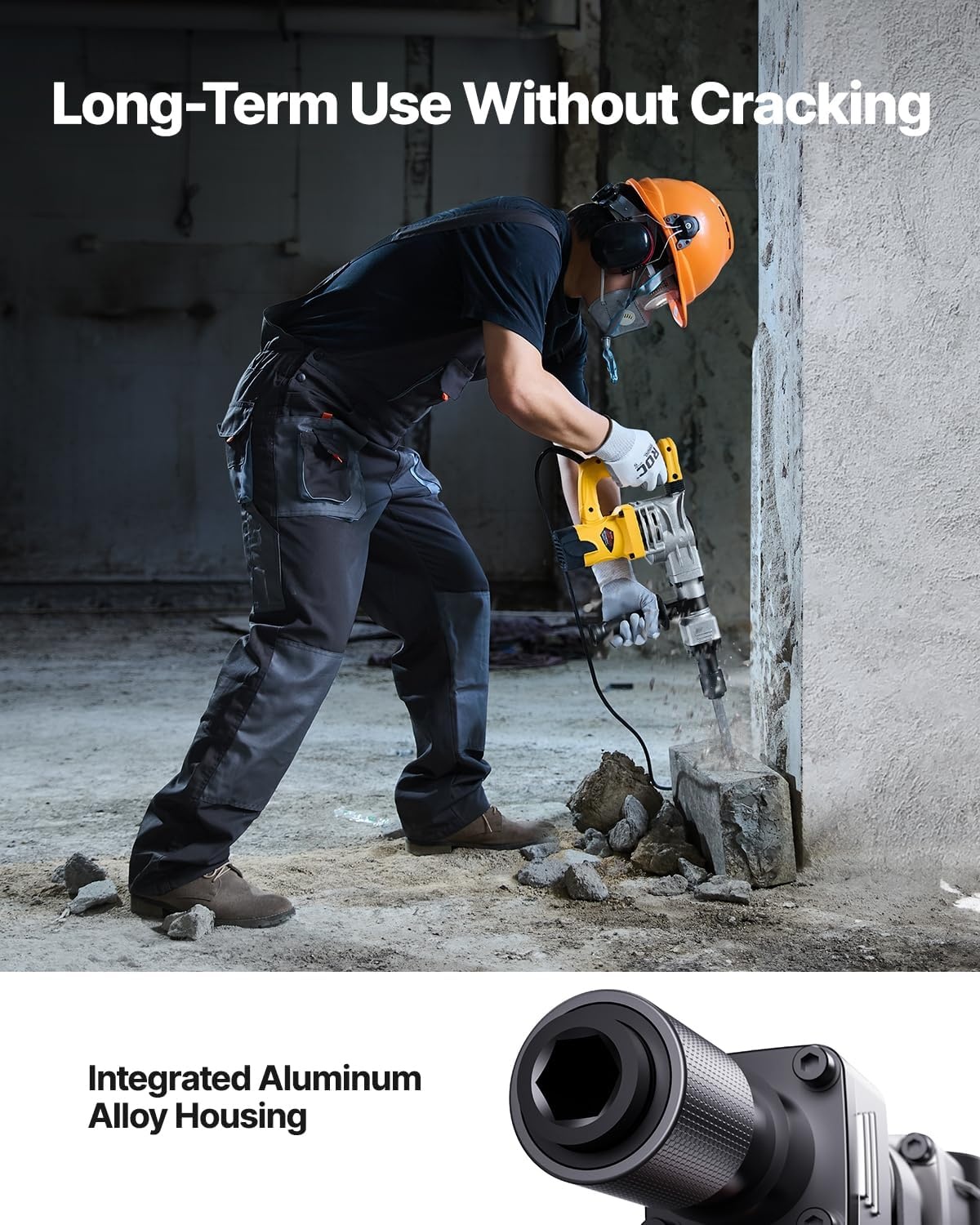image:imageVEVOR Demolition Jack Hammer 1400W Electric Jackhammer Heavy Duty 2900 BPM Jack Hammer Concrete Breaker with 1 Point Chisel 1 Flat Chisel Storage Case Gloves and Goggles for DemolitionYellow
