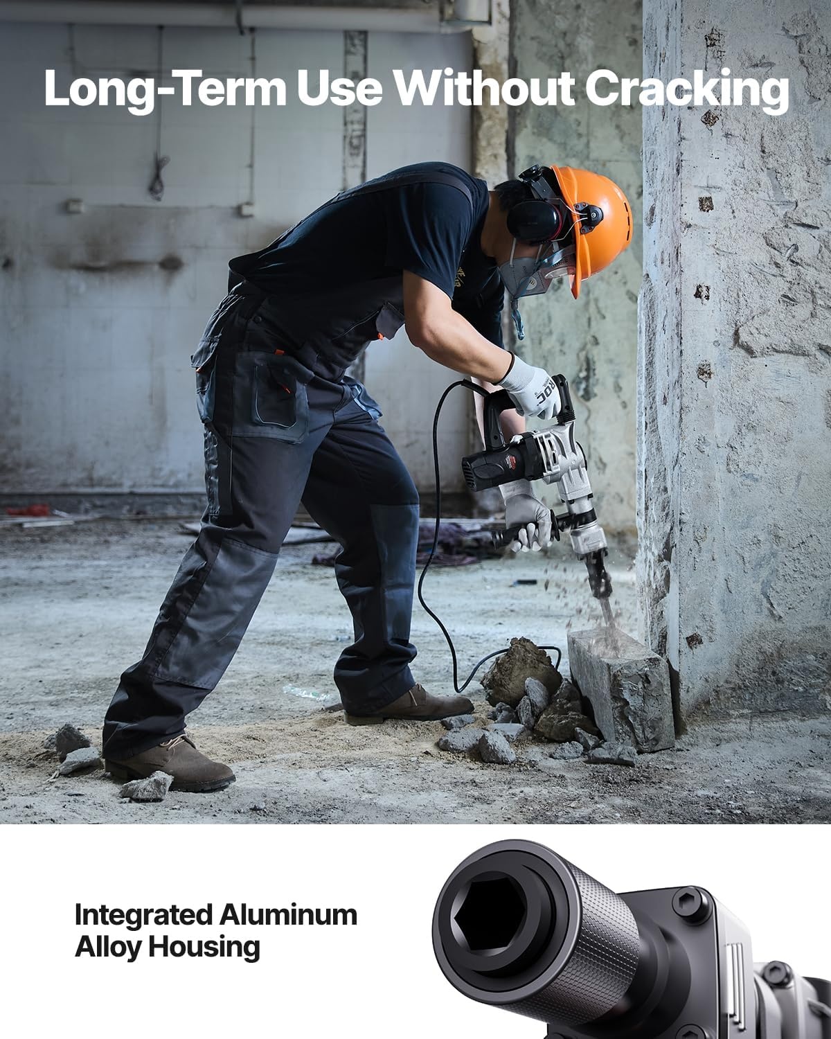 image:imageVEVOR Demolition Jack Hammer 1400W Electric Jackhammer Heavy Duty 2900 BPM Jack Hammer Concrete Breaker with 1 Point Chisel 1 Flat Chisel Storage Case Gloves and Goggles for DemolitionBlack