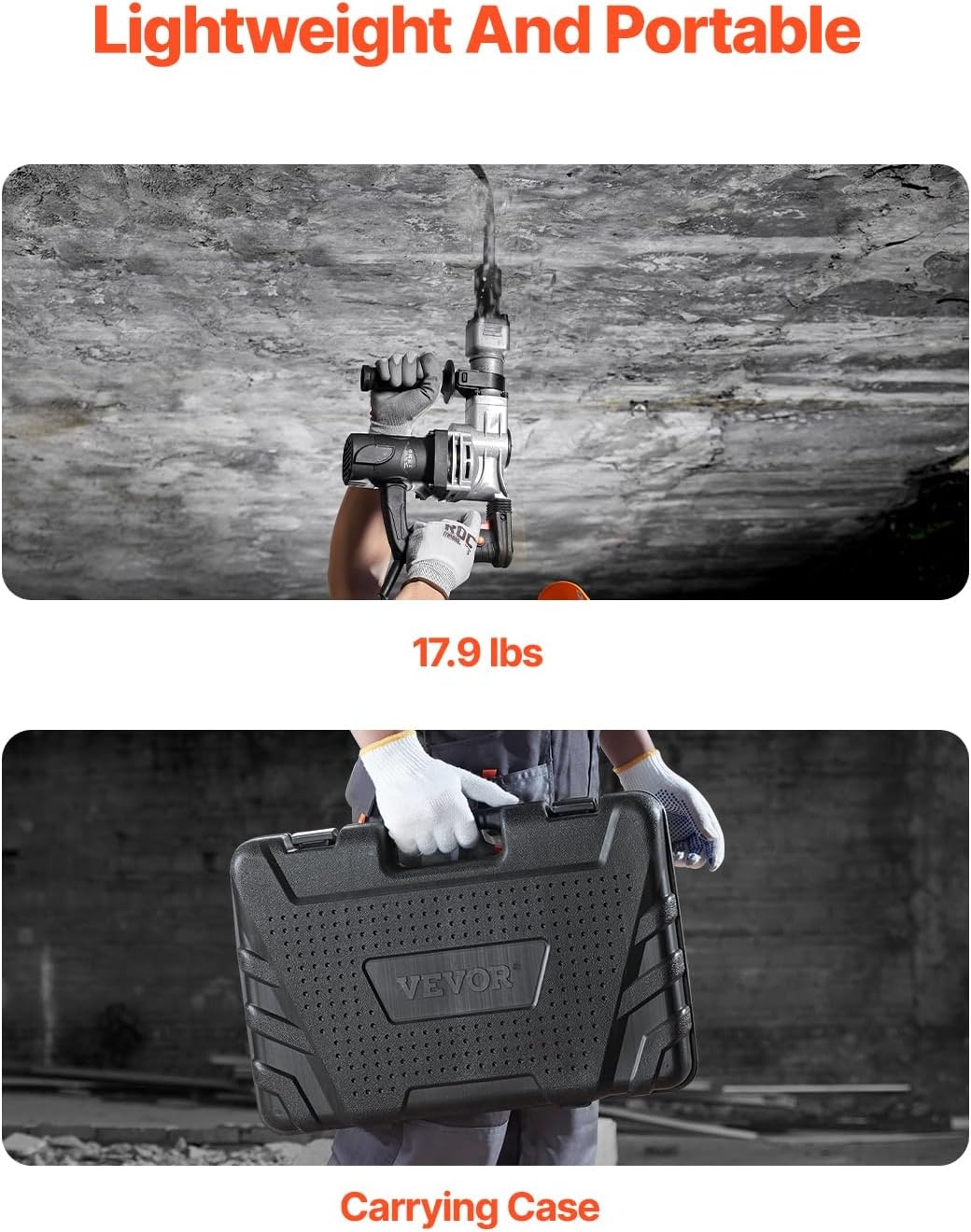 image:imageVEVOR Demolition Jack Hammer 1400W Electric Jackhammer Heavy Duty 2900 BPM Jack Hammer Concrete Breaker with 1 Point Chisel 1 Flat Chisel Storage Case Gloves and Goggles for DemolitionBlack