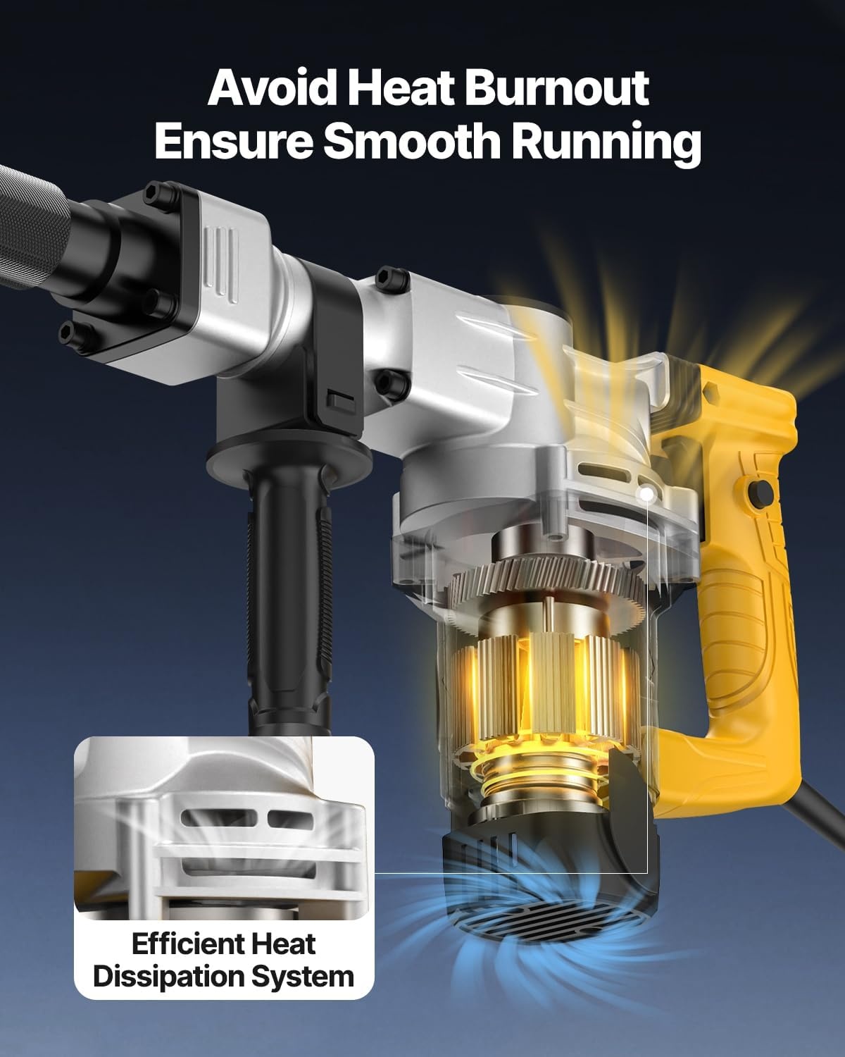image:imageVEVOR Demolition Jack Hammer 1400W Electric Jackhammer Heavy Duty 2900 BPM Jack Hammer Concrete Breaker with 1 Point Chisel 1 Flat Chisel Storage Case Gloves and Goggles for DemolitionYellow