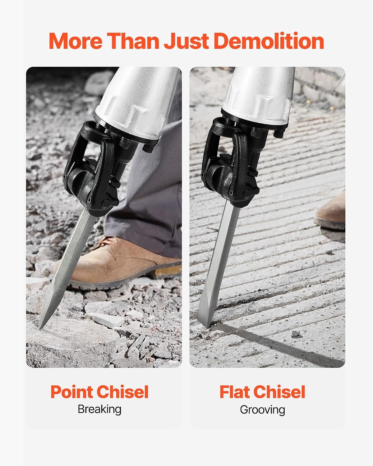 image:imageVEVOR Demolition Jack Hammer 2100 W Powerful Electric Jackhammer 1650 BPM Concrete Breaker with 2 Point Chisels 2 Flat Chisels Hand Trolley Gloves for Concrete Wall Brick Tile and FoundationTrolley Version
