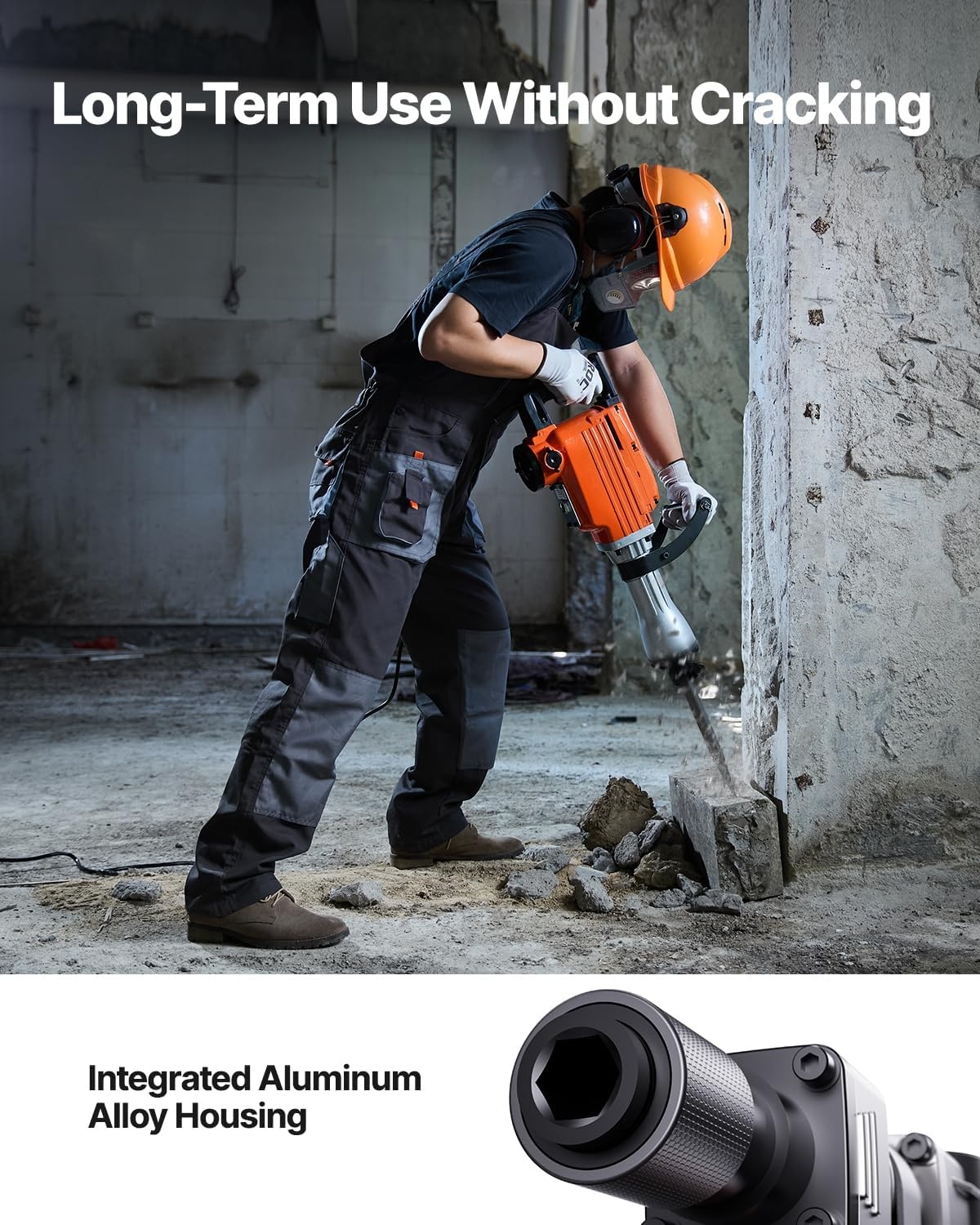 image:imageVEVOR Demolition Jack Hammer 2200W Electric Jackhammer Heavy Duty 1350 BPM Jack Hammer Concrete Breaker with 1 Point Chisel 1 Flat Chisel Storage Case Gloves and Goggles for DemolitionOrange