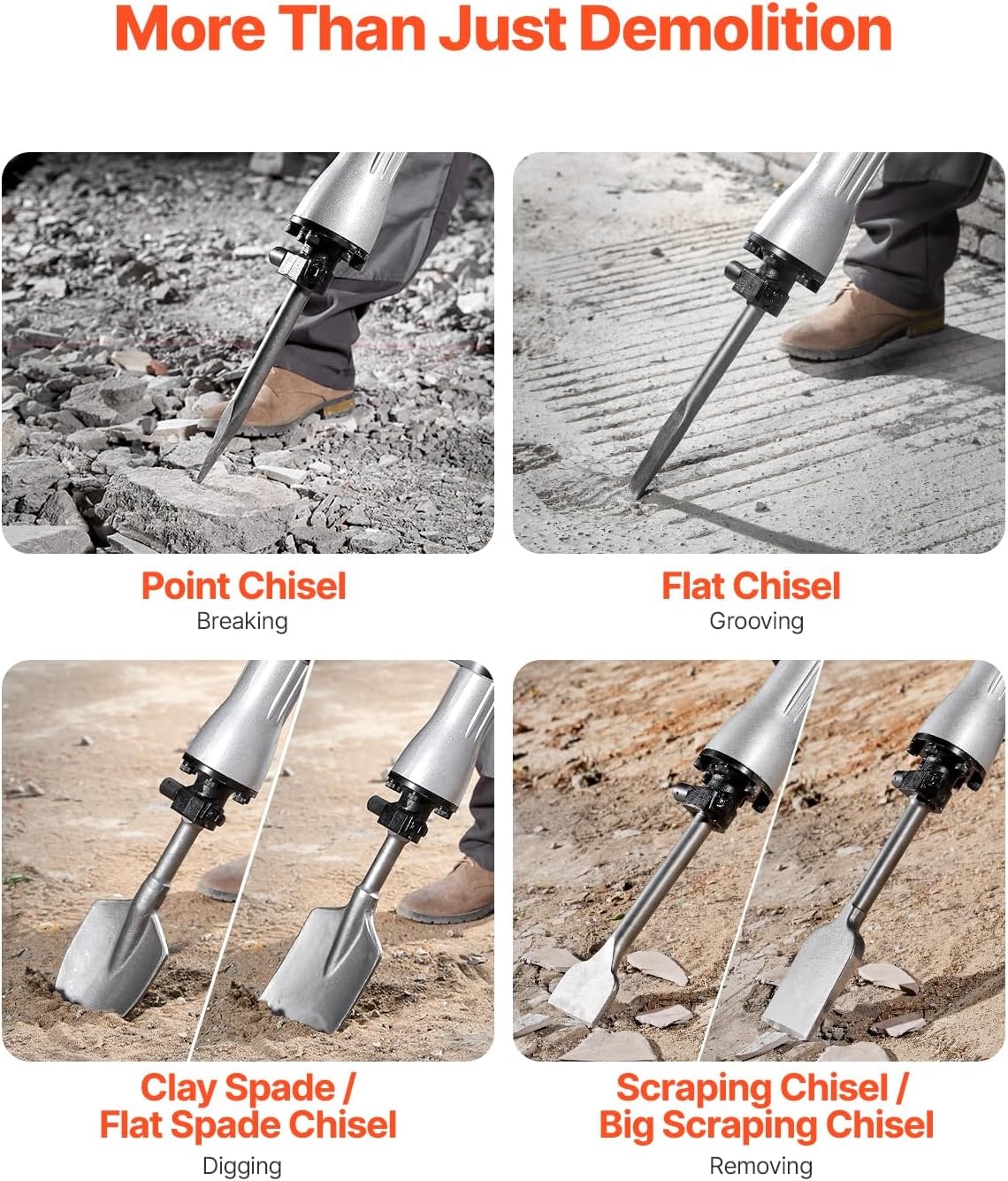 image:imageVEVOR Demolition Jack Hammer MAX 2200W Electric Jackhammer Heavy Duty 1350 BPM Concrete Breaker 6pcs Chisels Bit Chipping WCase 1350 BPM Concrete Breaker 6pcs Chisels Bit Chipping With CaseOrange