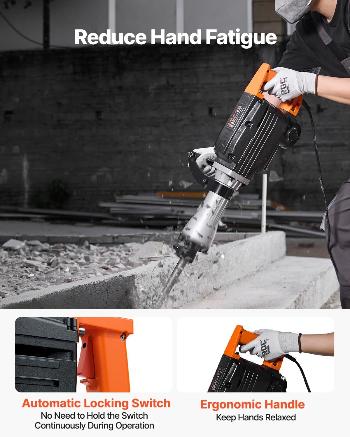 image:imageVEVOR Demolition Jack Hammer MAX 2200W Electric Jackhammer Heavy Duty 1350 BPM Concrete Breaker 6pcs Chisels Bit Chipping WCase 1350 BPM Concrete Breaker 6pcs Chisels Bit Chipping With CaseBlack
