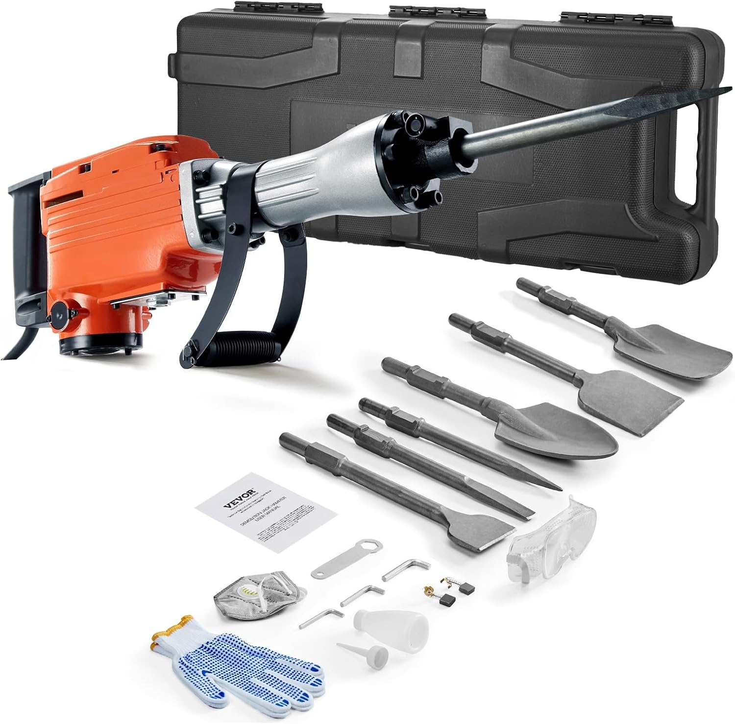 image:imageVEVOR Demolition Jack Hammer MAX 2200W Electric Jackhammer Heavy Duty 1350 BPM Concrete Breaker 6pcs Chisels Bit Chipping WCase 1350 BPM Concrete Breaker 6pcs Chisels Bit Chipping With CaseOrange
