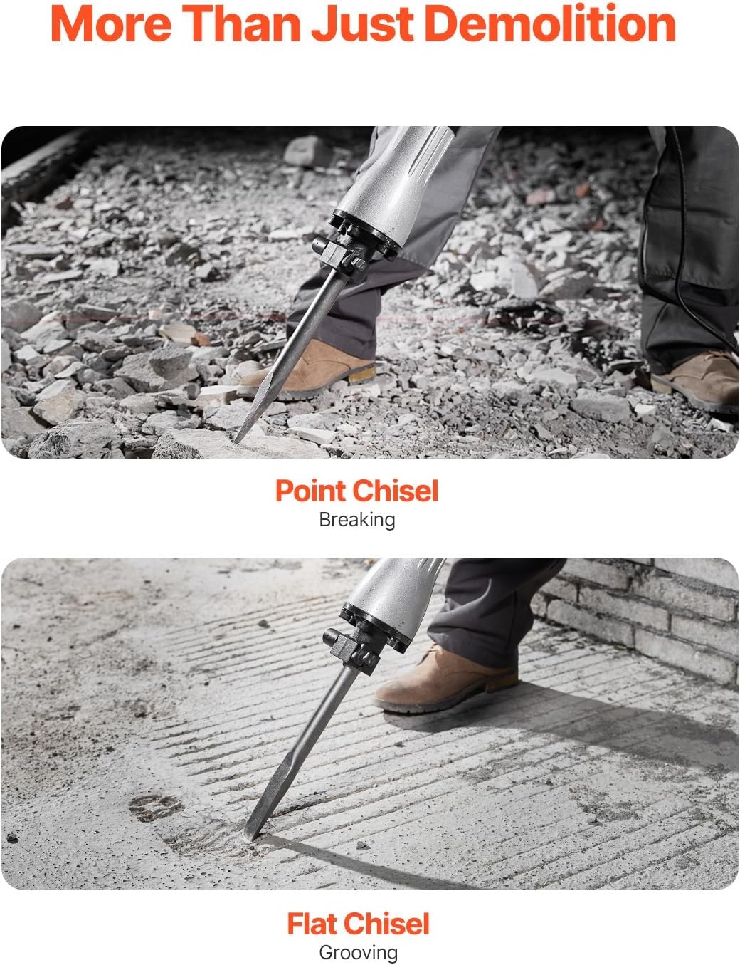 image:imageVEVOR Demolition Jack Hammer MAX 2200W Electric Jackhammer Heavy Duty 1400 BPM Concrete Breaker 4pcs Chisels Bit Chipping WCase GlovesBlack