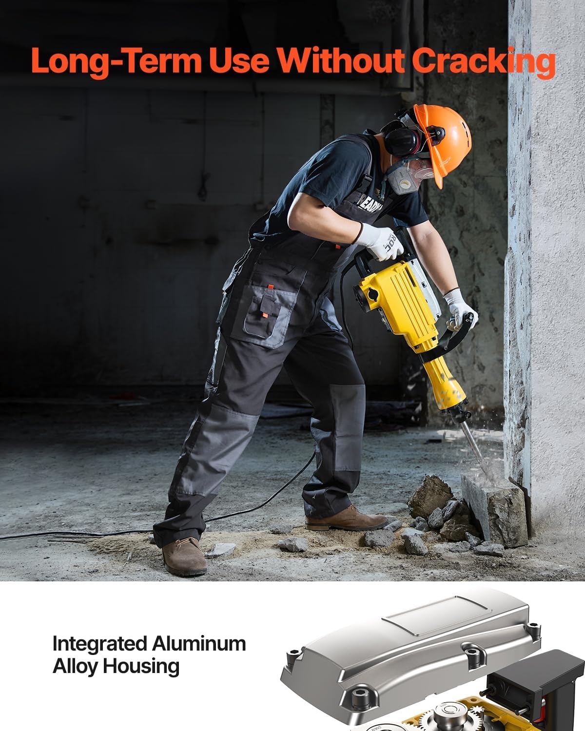 image:imageVEVOR Demolition Jack Hammer MAX 2200W Electric Jackhammer Heavy Duty 1400 BPM Concrete Breaker 4pcs Chisels Bit Chipping WCase GlovesYellow