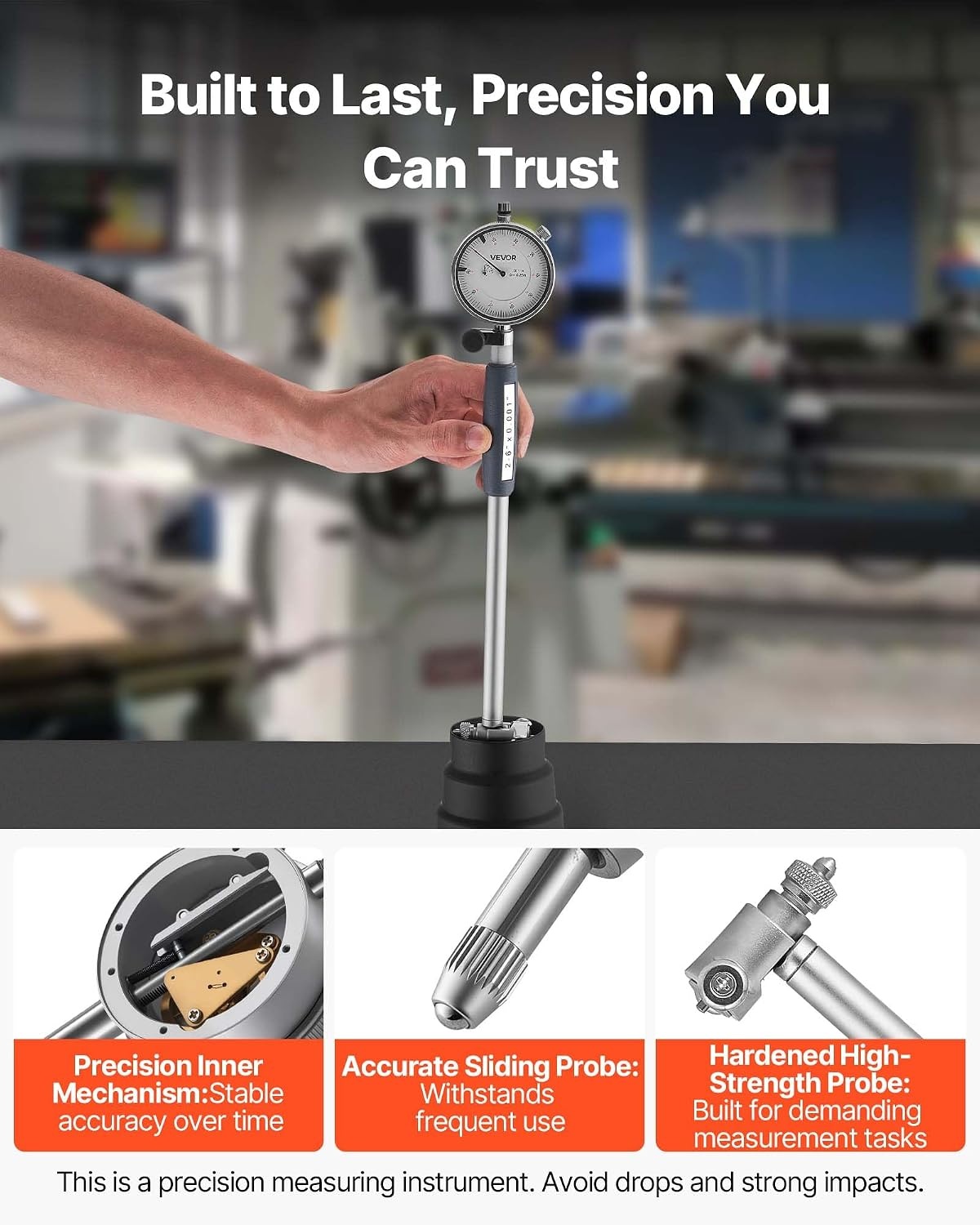 image:imageVEVOR Dial Test Indicator and Bore Gauge Measuring Tool Set Dial Indicator 0001 inch Accuracy 26 inch Bore Range with Rod Storage Case Anvils for Industrial Machining Measurements