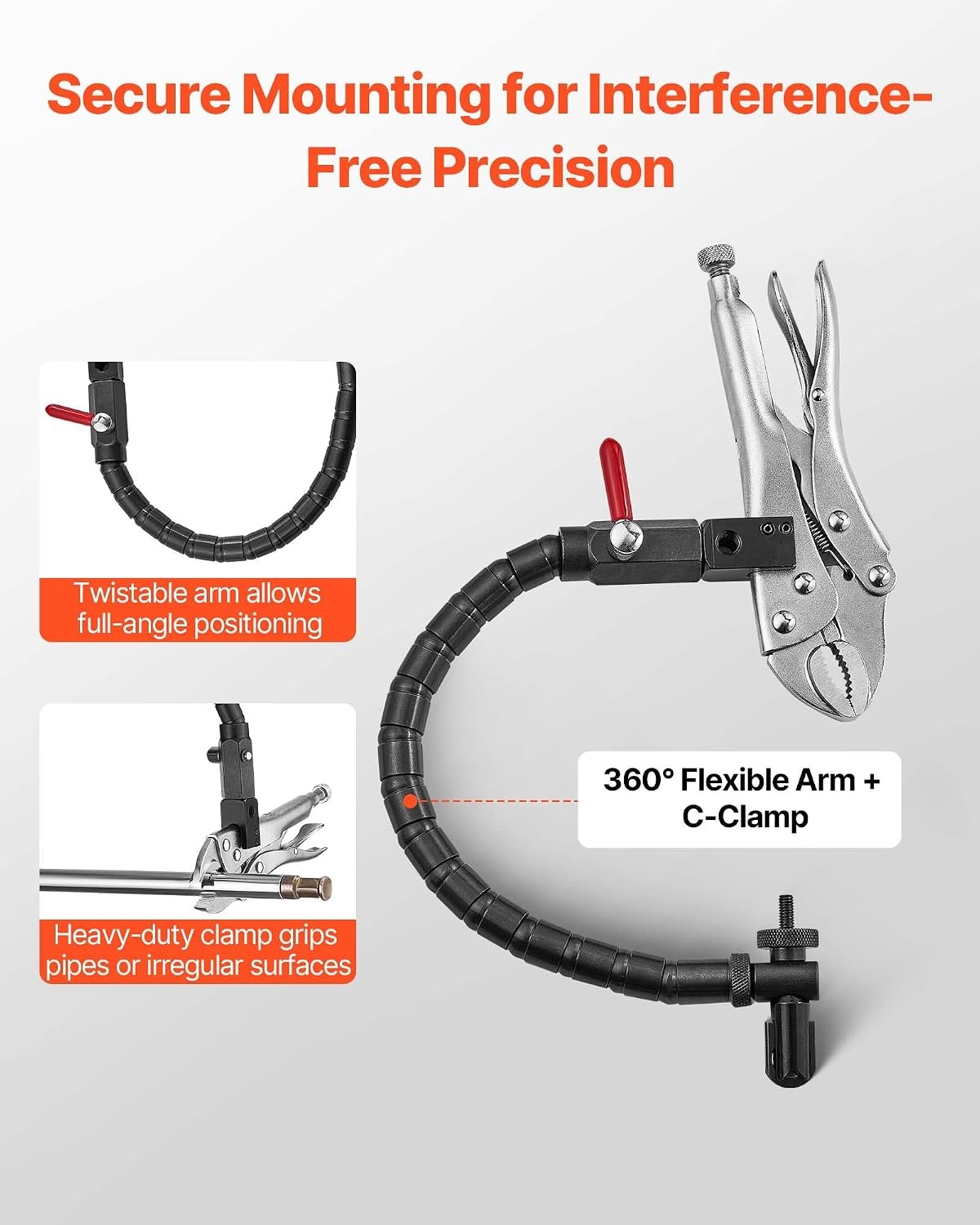 image:imageVEVOR Dial Test Indicator with 360Degree Flexible Arm and 360Degree Locking Pliers 0001 inch Accuracy 01 inch Range Professional for Machine SetUp Narrow Area Measurement Storage Case