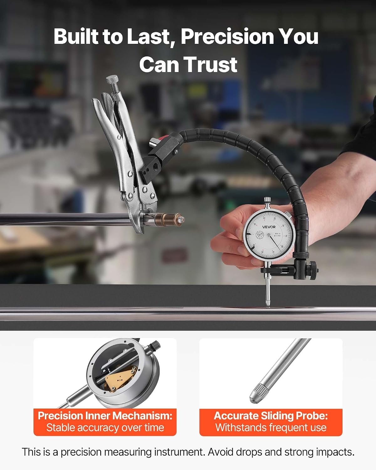 image:imageVEVOR Dial Test Indicator with 360Degree Flexible Arm and 360Degree Locking Pliers 0001 inch Accuracy 01 inch Range Professional for Machine SetUp Narrow Area Measurement Storage Case