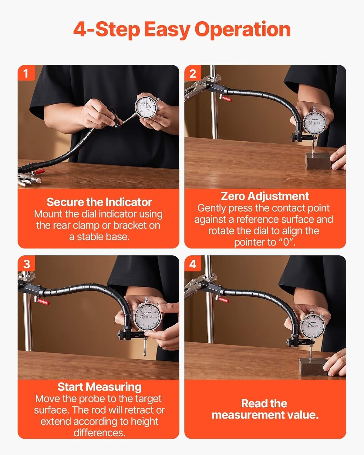 image:imageVEVOR Dial Test Indicator with 360Degree Flexible Arm and 360Degree Locking Pliers 0001 inch Accuracy 01 inch Range Professional for Machine SetUp Narrow Area Measurement Storage Case