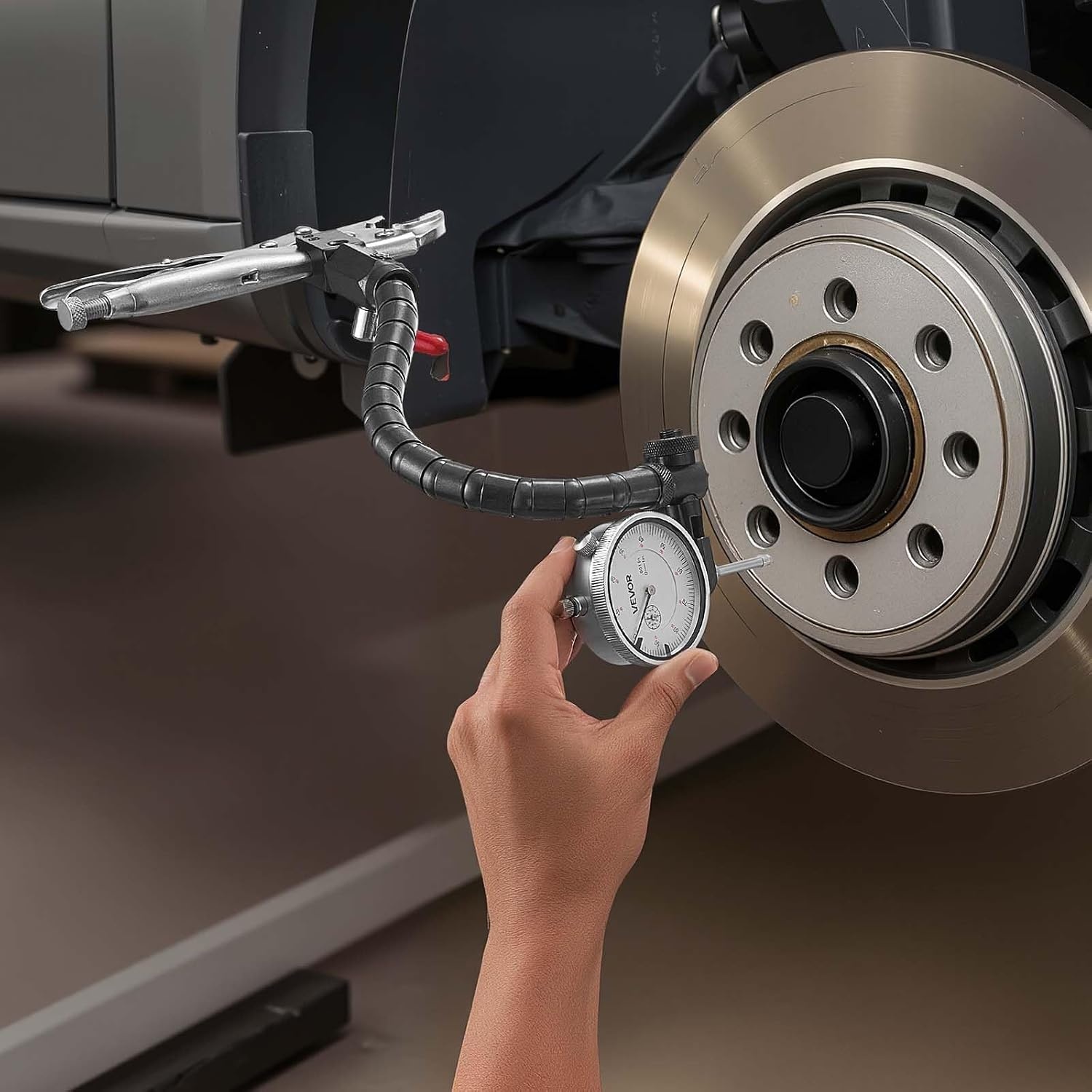 image:imageVEVOR Dial Test Indicator with 360Degree Flexible Arm and 360Degree Locking Pliers 0001 inch Accuracy 01 inch Range Professional for Machine SetUp Narrow Area Measurement Storage Case