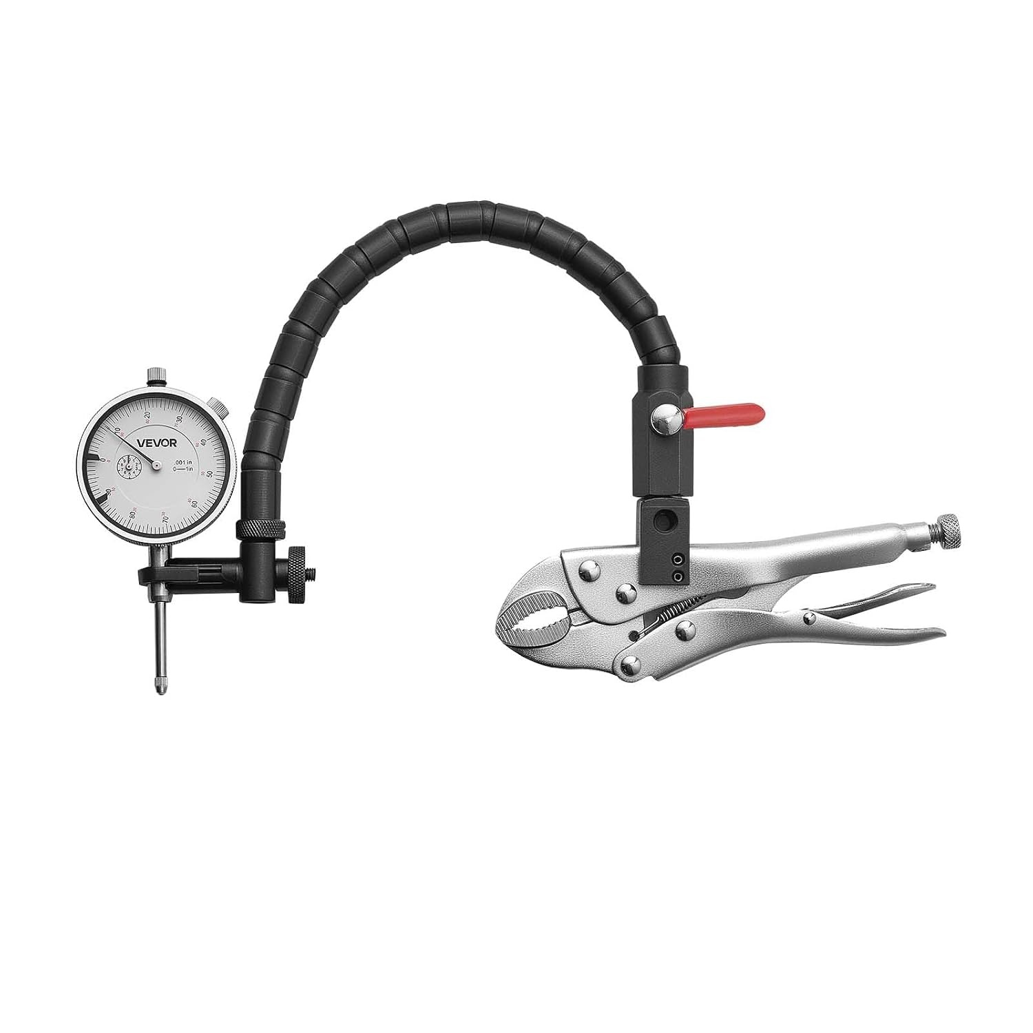 image:imageVEVOR Dial Test Indicator with 360Degree Flexible Arm and 360Degree Locking Pliers 0001 inch Accuracy 01 inch Range Professional for Machine SetUp Narrow Area Measurement Storage Case