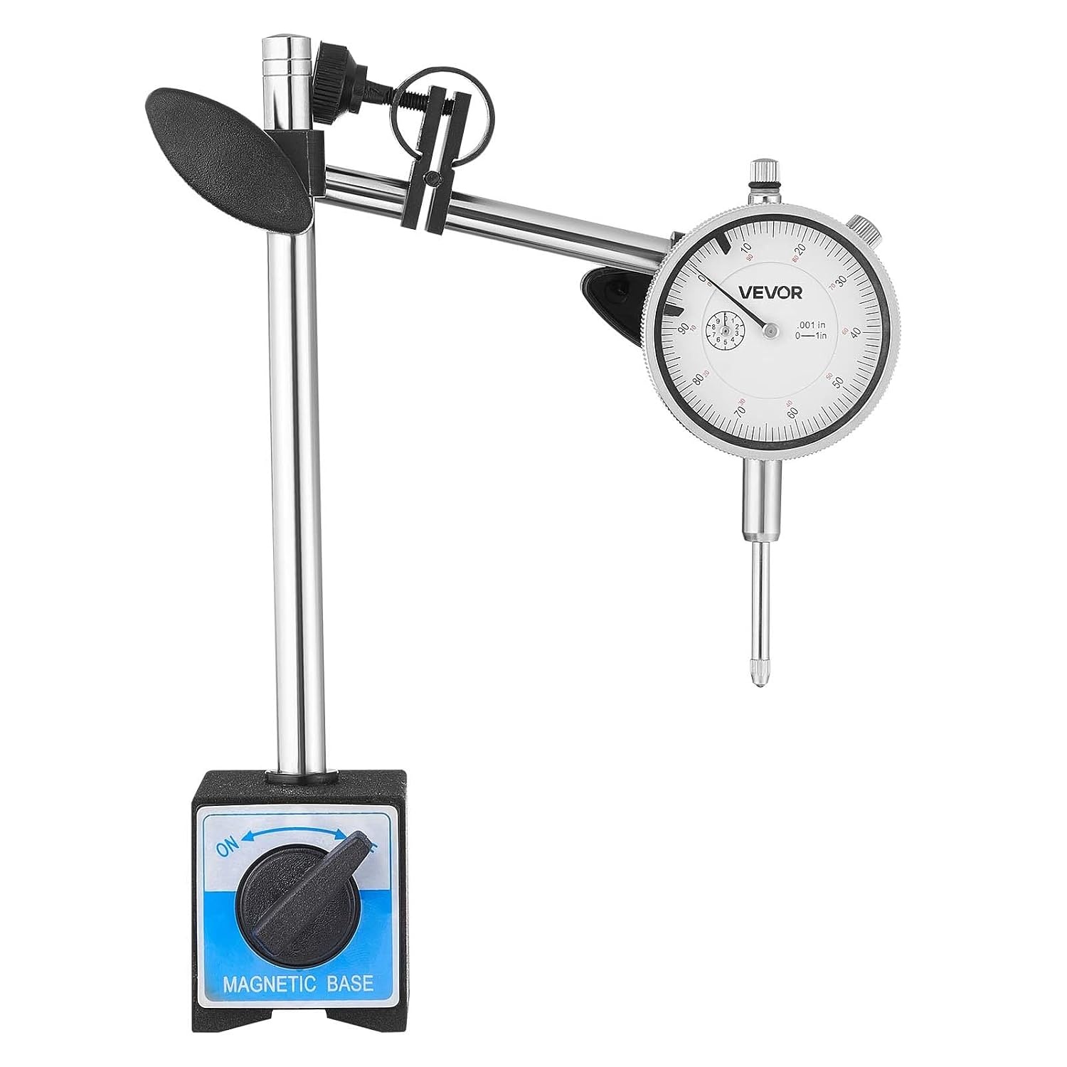 image:imageVEVOR Dial Test Indicator with Dual Rod Stand and Storage Case 0001 inch Accuracy 01 inch Range Fine Adjustable Long Arm NonMagnetic Centering Rods for Machine SetUp Narrow Area Measurement