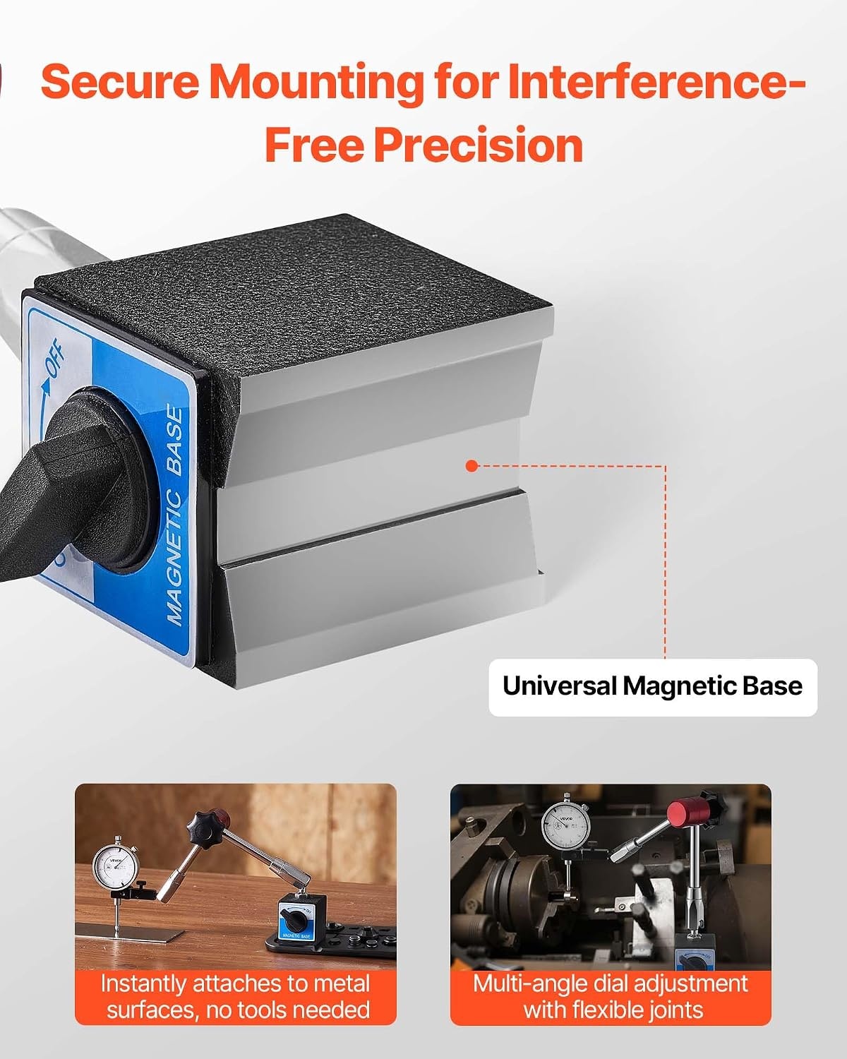 image:imageVEVOR Dial Test Indicator with Magnetic Flexible Base Stand 0001 inch Accuracy 01 inch Range Fine Adjustable Long Arm Professional for Machine SetUp Narrow Area Measurement Easy to Read