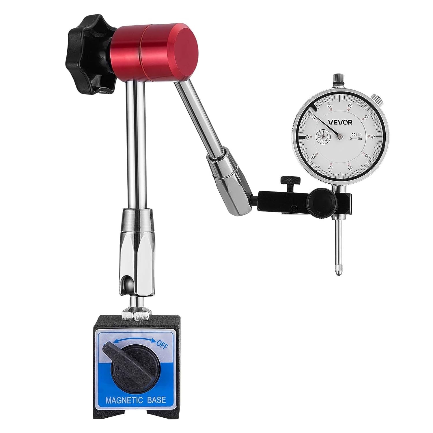image:imageVEVOR Dial Test Indicator with Magnetic Flexible Base Stand 0001 inch Accuracy 01 inch Range Fine Adjustable Long Arm Professional for Machine SetUp Narrow Area Measurement Easy to Read