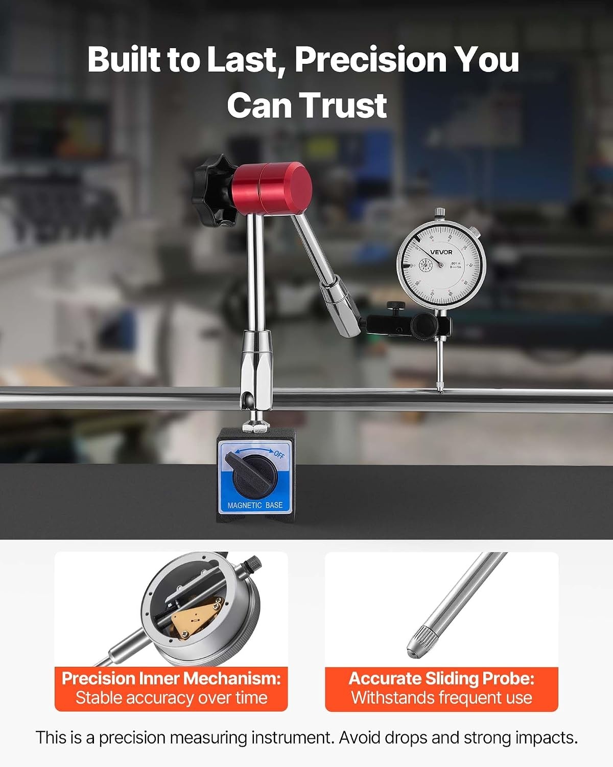 image:imageVEVOR Dial Test Indicator with Magnetic Flexible Base Stand 0001 inch Accuracy 01 inch Range Fine Adjustable Long Arm Professional for Machine SetUp Narrow Area Measurement Easy to Read