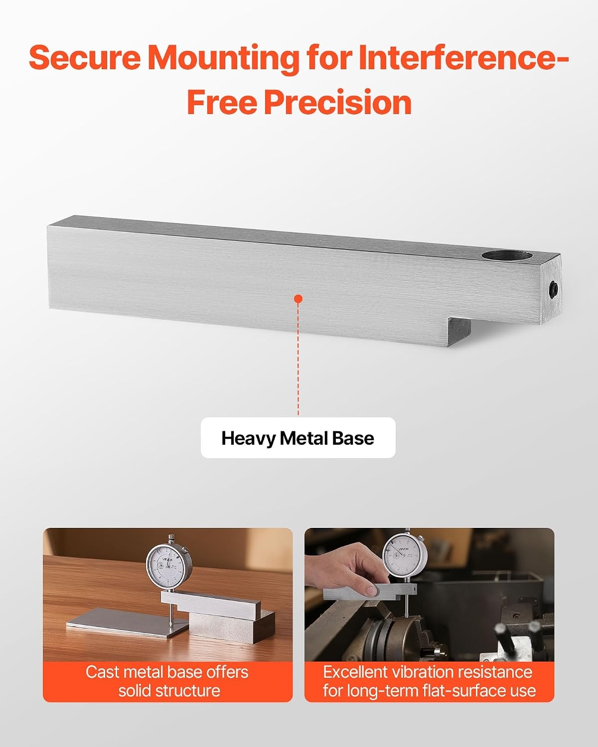 image:imageVEVOR Dial Test Indicator with Metal Base 0001 inch Accuracy 01 inch Range Easy to Read Large Dial Professional for Narrow Area Measurement Industrial Machining amp Inspection Precision Testing