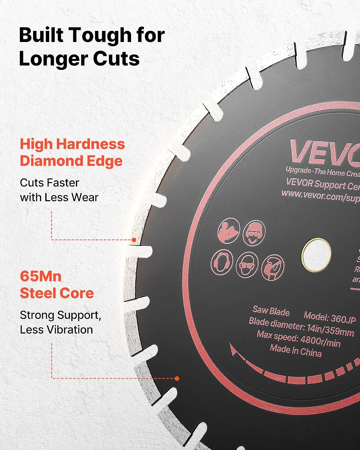 image:imageVEVOR Diamond Blades 63 inch 5Pack Wall Chaser Saw Blade Cutting Blade 087 in Arbor HighHardness Diamond Segments 65Mn Steel Core Dry Wet Cutting Clean Edges for Concrete Brick Stone Cement14 inch