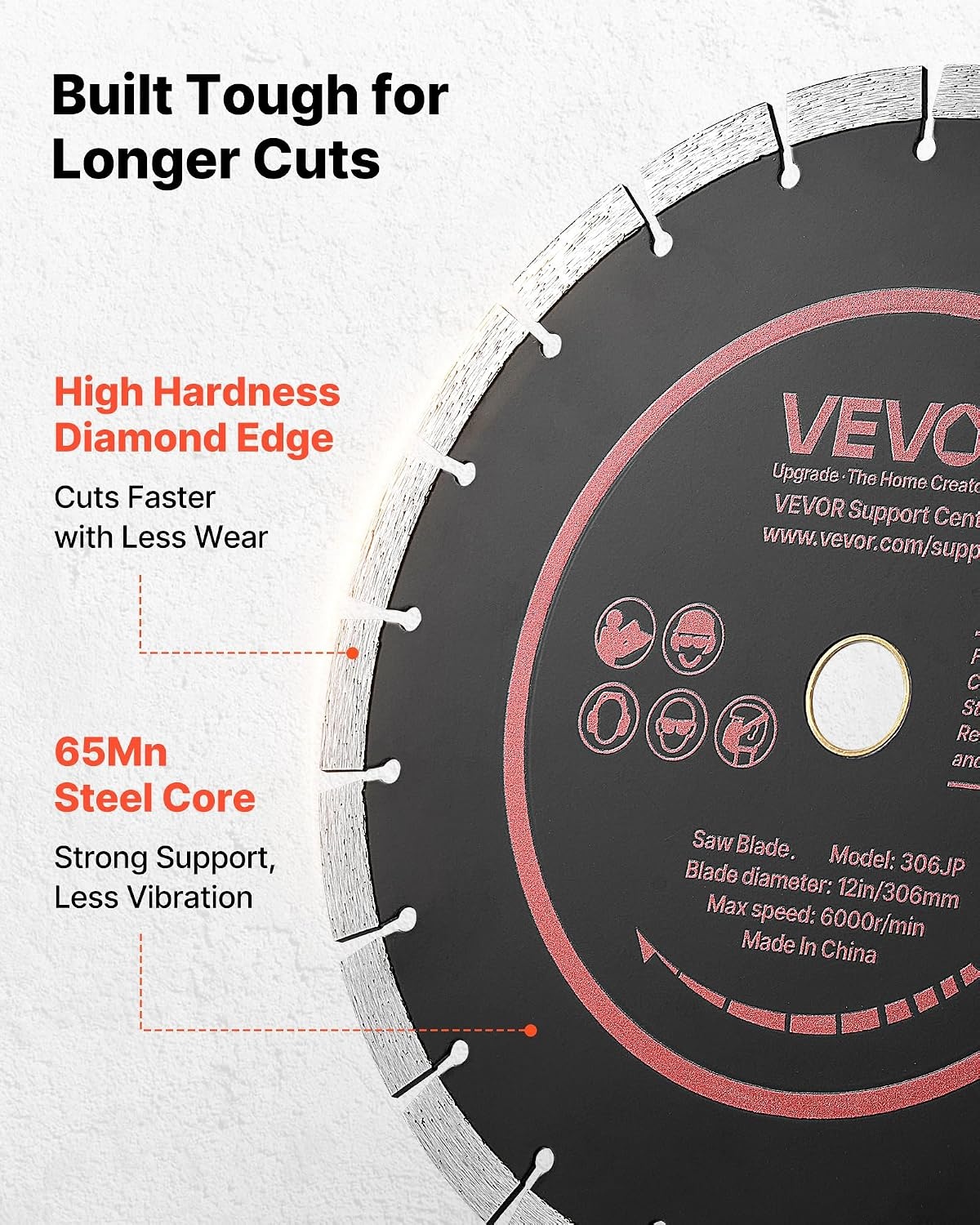 image:imageVEVOR Diamond Blades 63 inch 5Pack Wall Chaser Saw Blade Cutting Blade 087 in Arbor HighHardness Diamond Segments 65Mn Steel Core Dry Wet Cutting Clean Edges for Concrete Brick Stone Cement12 inch