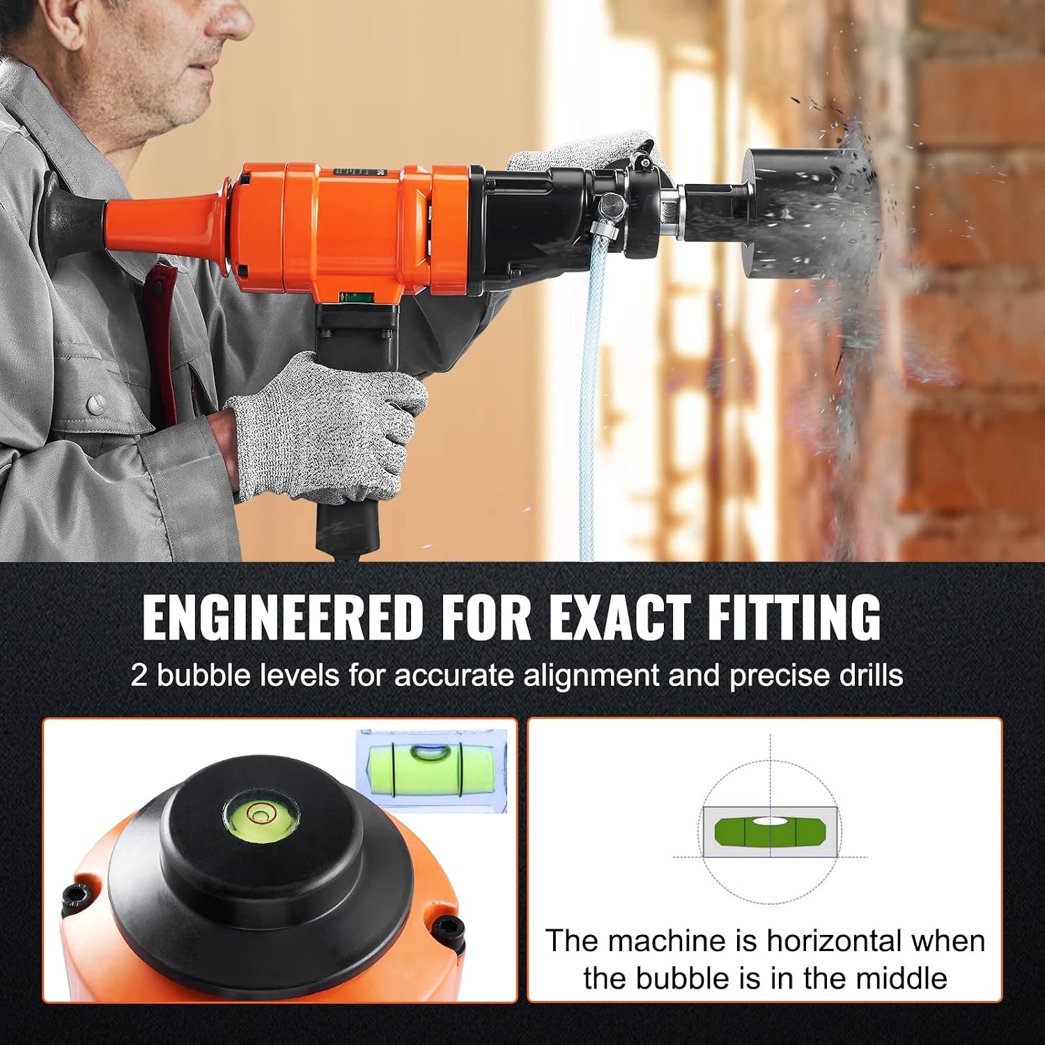 image:imageVEVOR Diamond Core Drilling Machine 10in Wet Concrete Core Drill Rig with Stand Wheels 750RPM Speed amp 114 Thread amp Lifting Handle 10in Drilling Diameter for Concrete Brick Block Stone 2500W4 Inches