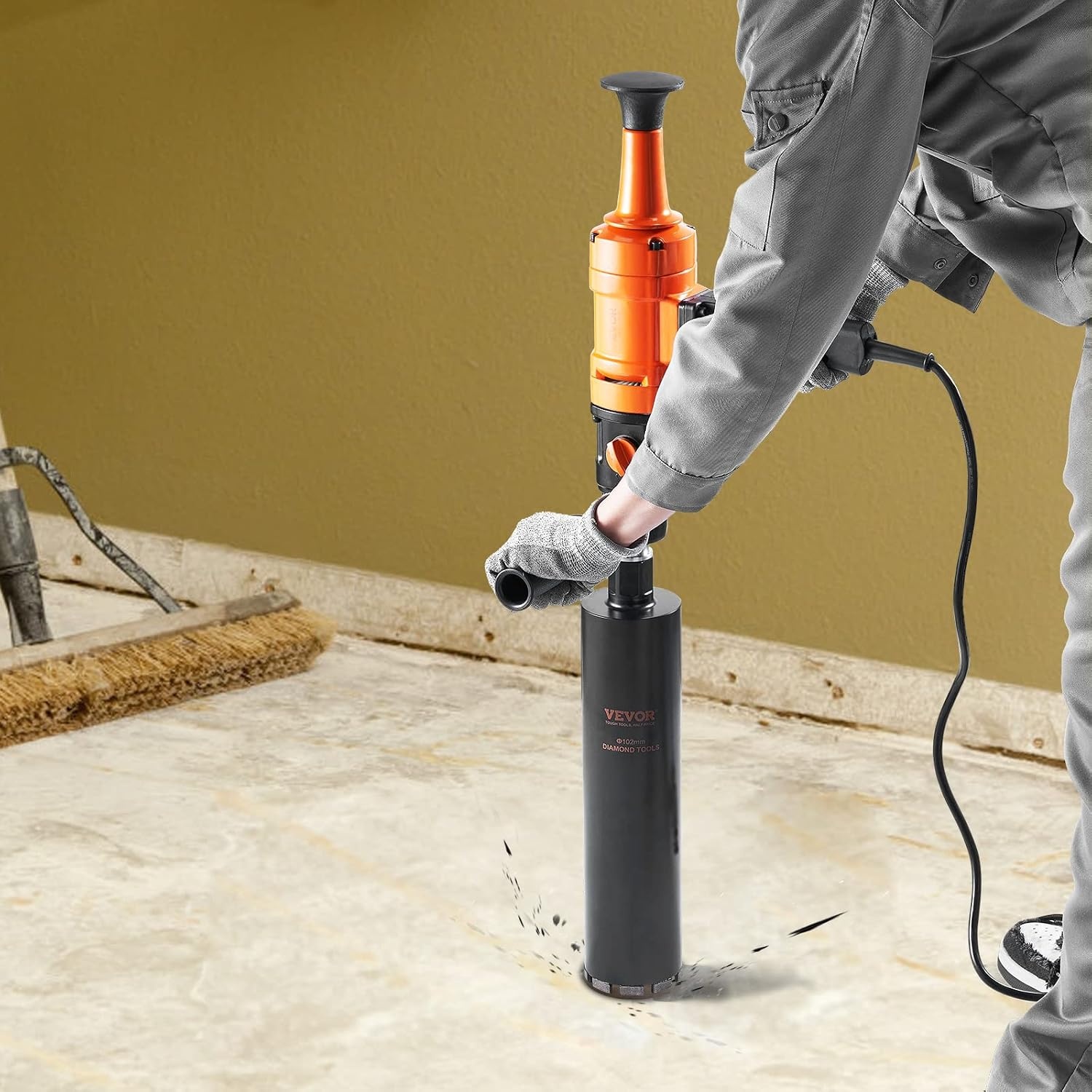 image:imageVEVOR Diamond Core Drilling Machine 10in Wet Concrete Core Drill Rig with Stand Wheels 750RPM Speed amp 114 Thread amp Lifting Handle 10in Drilling Diameter for Concrete Brick Block Stone 2500W4 Inches