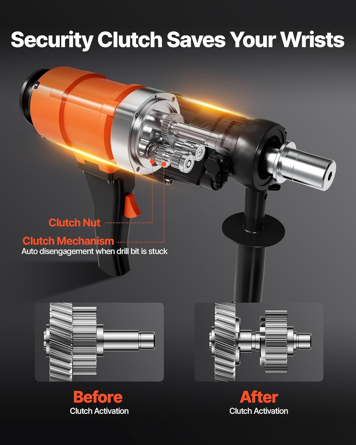image:imageVEVOR Diamond Core Drilling Machine 8 in Drilling Diameter 2in1 Handheld amp StandMount Dry and Wet Concrete Core Drill Rig with 4 Drill Bits 10752300 RPM 2Speed for Concrete Brick Stone 1800W8in Core Drill 4 Bits Set