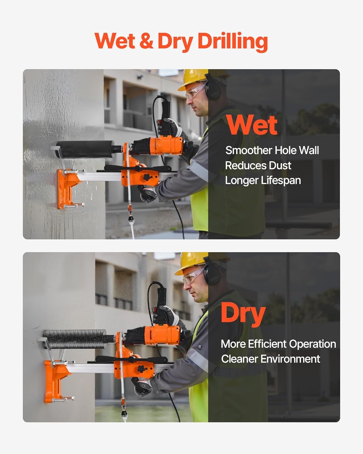 image:imageVEVOR Diamond Core Drilling Machine 8 in Drilling Diameter 2in1 Handheld amp StandMount Dry and Wet Concrete Core Drill Rig with 4 Drill Bits 10752300 RPM 2Speed for Concrete Brick Stone 1800W8in Core Drill 4 Bits Set