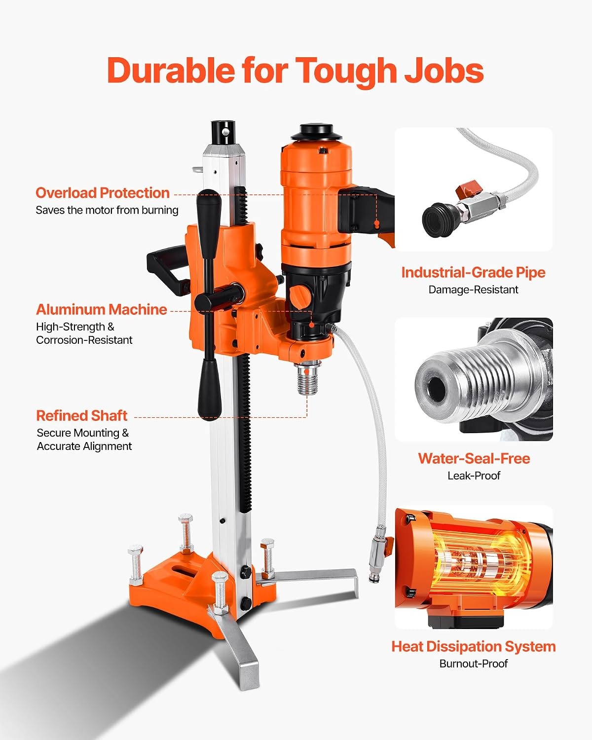 image:imageVEVOR Diamond Core Drilling Machine 8 in Drilling Diameter 2in1 Handheld amp StandMount Dry and Wet Concrete Core Drill Rig with 4 Drill Bits 10752300 RPM 2Speed for Concrete Brick Stone 1800W8in Core Drill 4 Bits Set