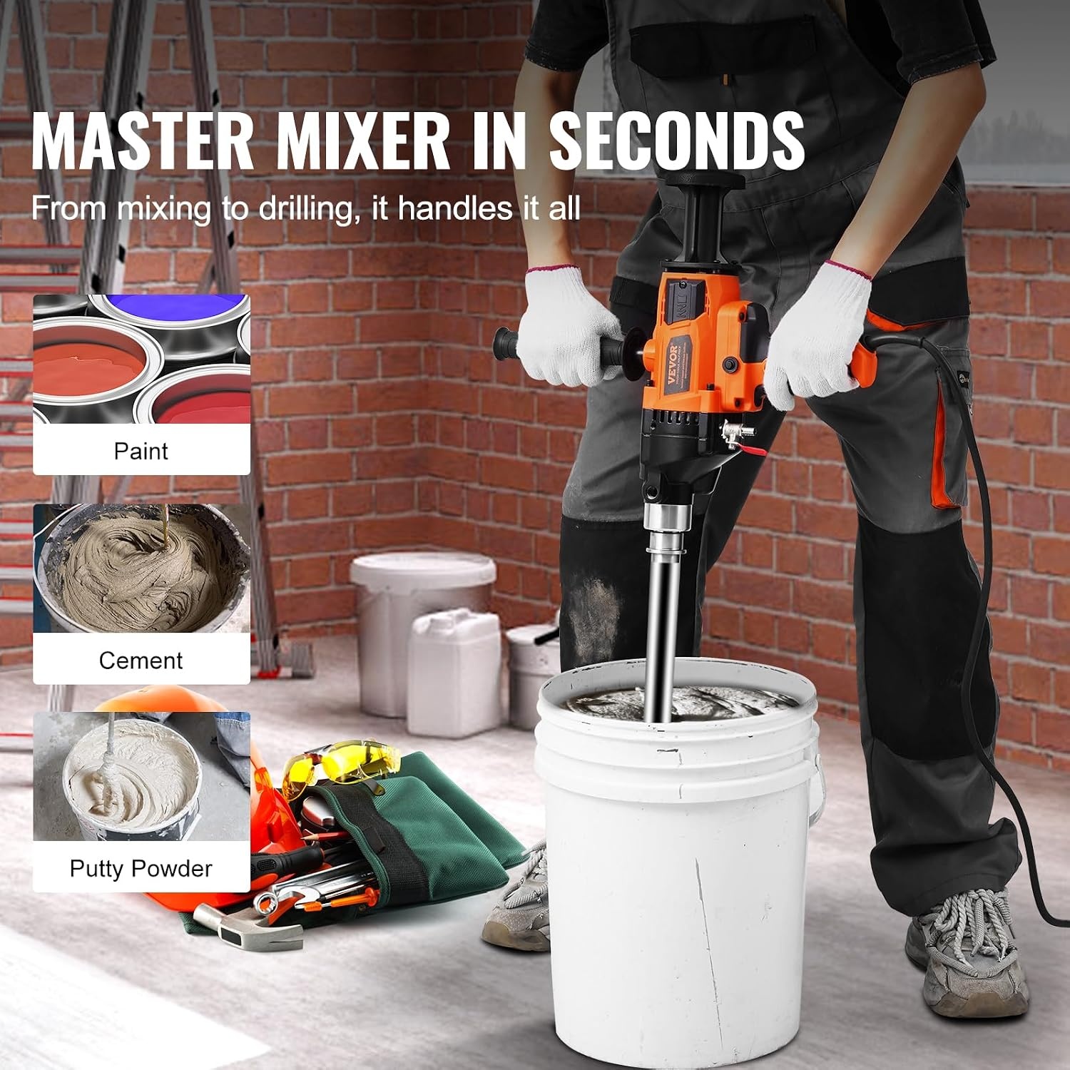 image:imageVEVOR Diamond Core Drilling Machine 8 in Drilling Diameter Handheld Dry and Wet Concrete Core Drill Rig with 4 Drill Bits 10752300 RPM 2Speed UNC1 147 Thread for Concrete Brick Stone 1800W63in Core Drill