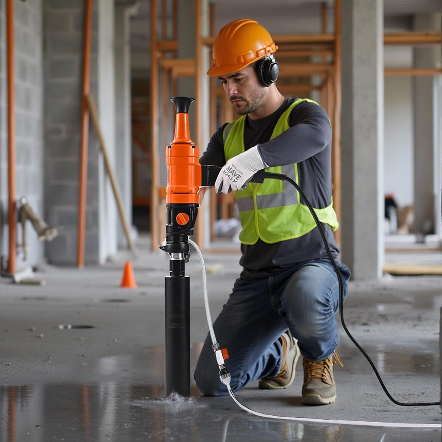 image:imageVEVOR Diamond Core Drilling Machine 8 in Drilling Diameter Handheld Dry and Wet Concrete Core Drill Rig with 4 Drill Bits 10752300 RPM 2Speed UNC1 147 Thread for Concrete Brick Stone 1800W8in Core Drill 4 Bits Set