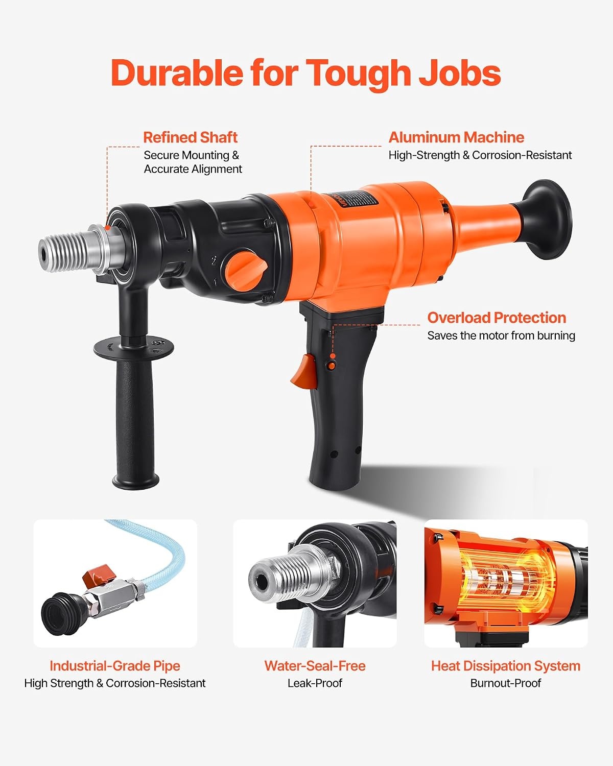 image:imageVEVOR Diamond Core Drilling Machine 8 in Drilling Diameter Handheld Dry and Wet Concrete Core Drill Rig with 4 Drill Bits 10752300 RPM 2Speed UNC1 147 Thread for Concrete Brick Stone 1800W8in Core Drill 4 Bits Set