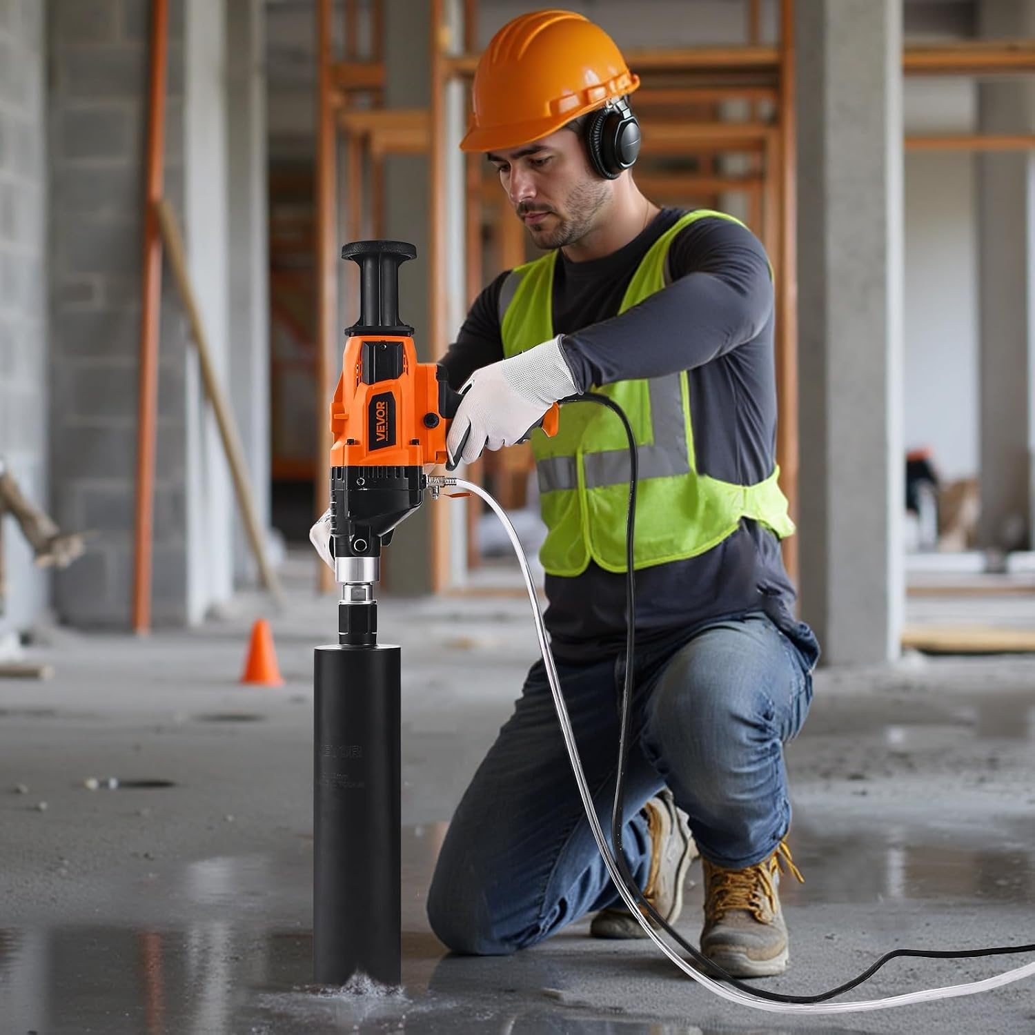 image:imageVEVOR Diamond Core Drilling Machine 8 in Drilling Diameter Handheld Dry and Wet Concrete Core Drill Rig with 4 Drill Bits 10752300 RPM 2Speed UNC1 147 Thread for Concrete Brick Stone 1800W63in Core Drill 4 Bits Set