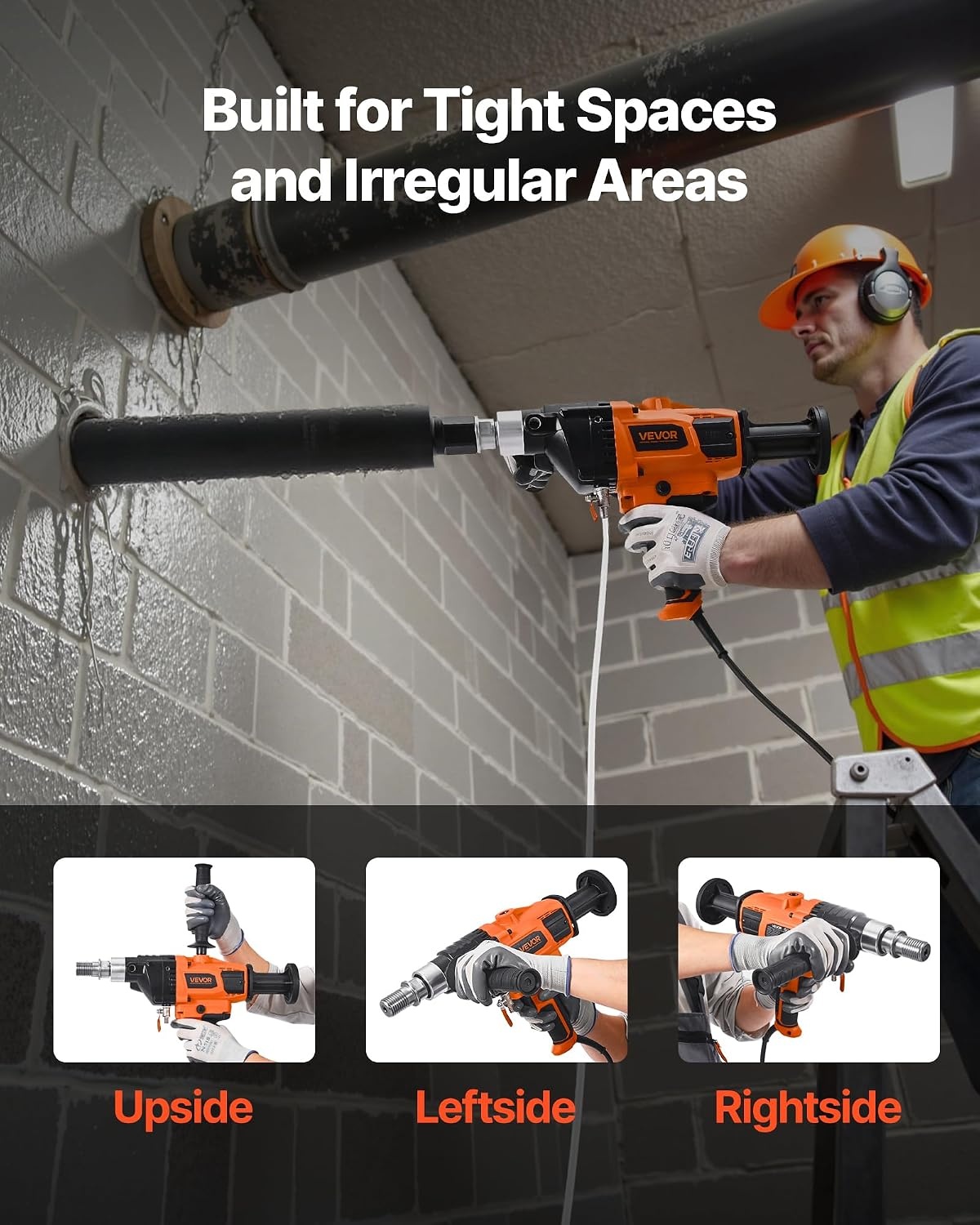 image:imageVEVOR Diamond Core Drilling Machine 8 in Drilling Diameter Handheld Dry and Wet Concrete Core Drill Rig with 4 Drill Bits 10752300 RPM 2Speed UNC1 147 Thread for Concrete Brick Stone 1800W63in Core Drill 4 Bits Set