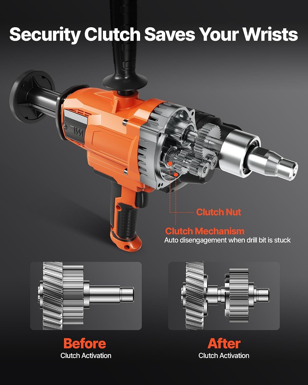 image:imageVEVOR Diamond Core Drilling Machine 8 in Drilling Diameter Handheld Dry and Wet Concrete Core Drill Rig with 4 Drill Bits 10752300 RPM 2Speed UNC1 147 Thread for Concrete Brick Stone 1800W63in Core Drill 4 Bits Set