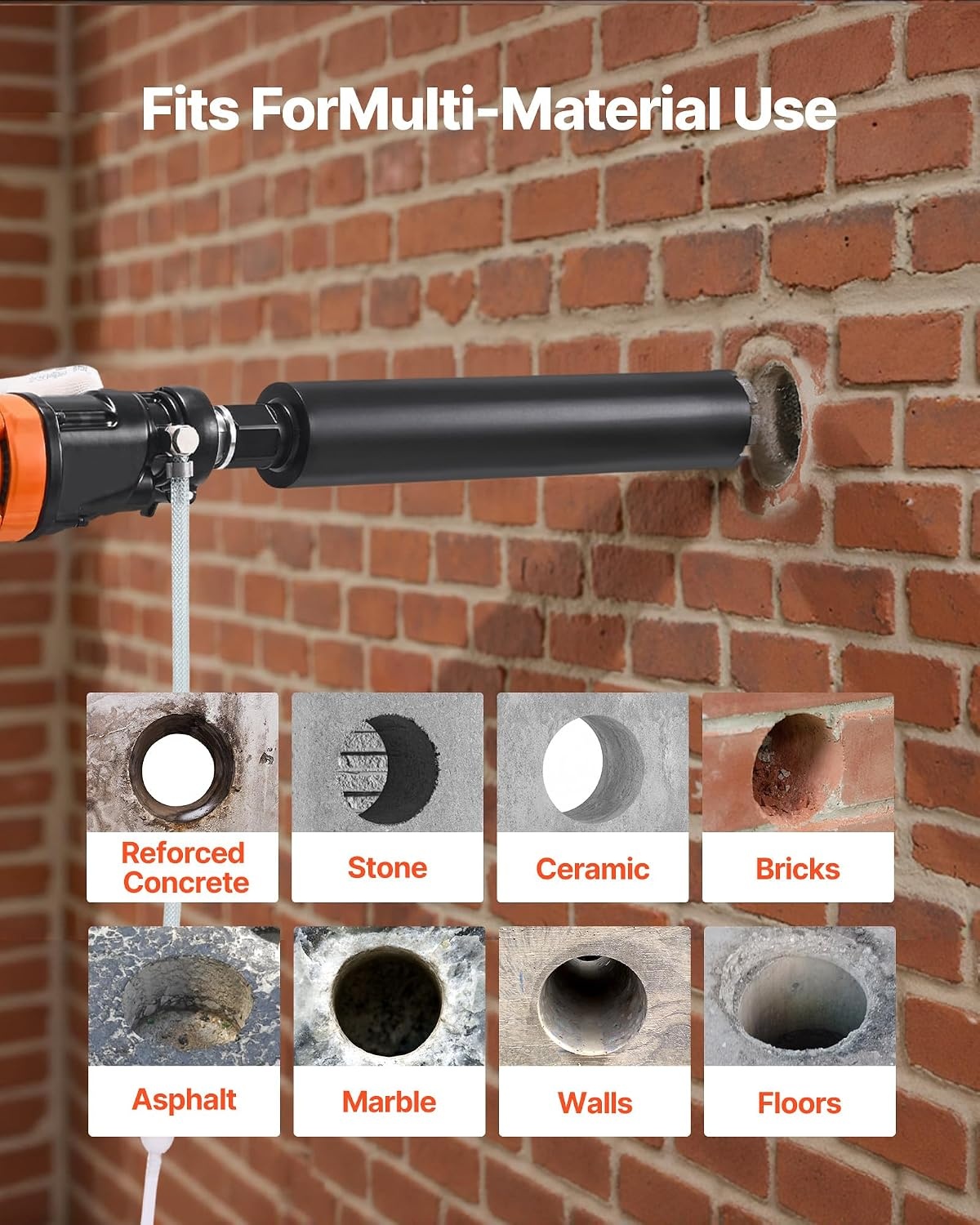 image:imageVEVOR Diamond Core Drilling Machine 8 in Drilling Diameter Handheld Dry and Wet Concrete Core Drill Rig with 4 Drill Bits 10752300 RPM 2Speed UNC1 147 Thread for Concrete Brick Stone 1800W8in Core Drill 4 Bits Set