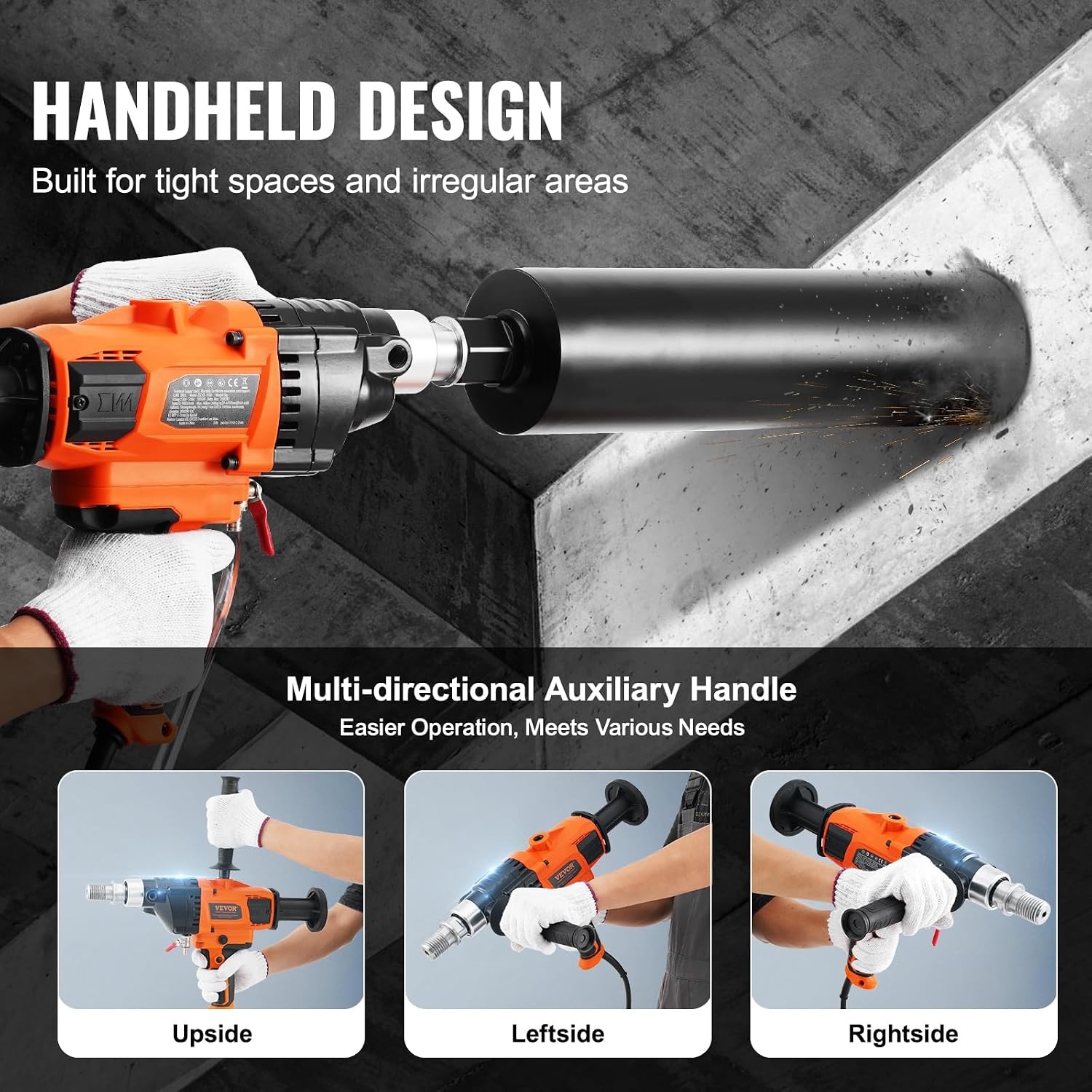 image:imageVEVOR Diamond Core Drilling Machine 8 in Drilling Diameter Handheld Dry and Wet Concrete Core Drill Rig with 4 Drill Bits 10752300 RPM 2Speed UNC1 147 Thread for Concrete Brick Stone 1800W63in Core Drill