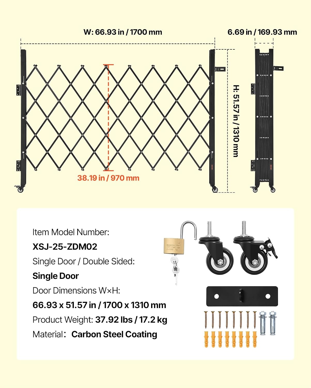image:imageVEVOR Double Folding Security Gate Lockable Scissor Gate with 360 Swivel Casters Outdoor Barricade Steel Retractable Gates for Entry Security Garage Warehouse amp Pool 14567 x 6319 in W x H6693W x 5157H