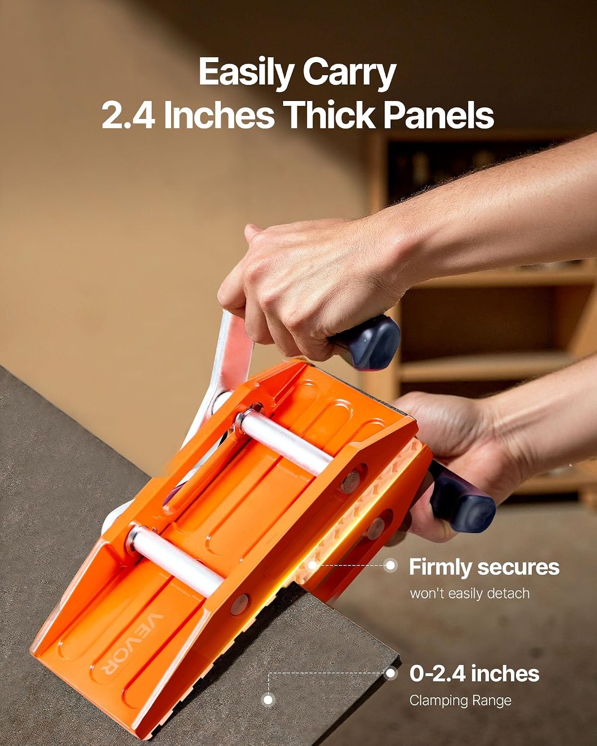 image:imageVEVOR Double Handed Stone Carrying Clamps 660 lbs Load Capacity 2 Pack Granite Panel Carriers Lifting Tools with Rubberlined 0236 Inches Heavy Duty lifting Clamps for Plywood Glass GraniteOrangewhite