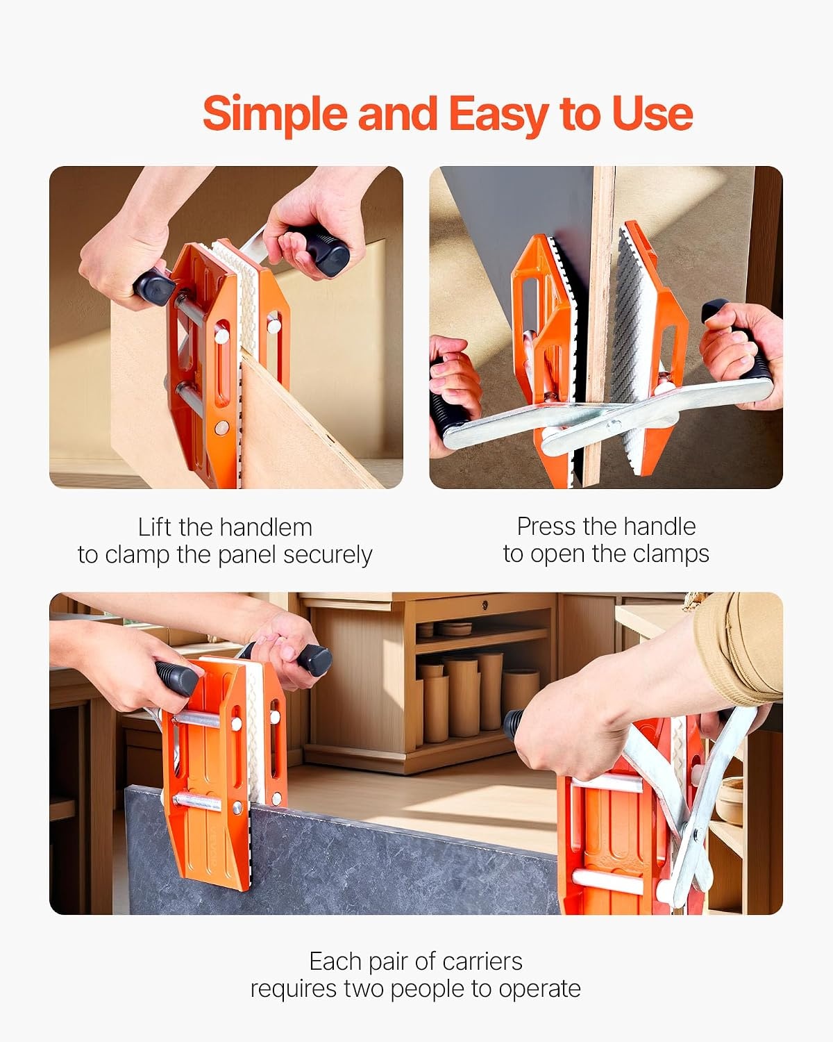 image:imageVEVOR Double Handed Stone Carrying Clamps 660 lbs Load Capacity 2 Pack Granite Panel Carriers Lifting Tools with Rubberlined 0236 Inches Heavy Duty lifting Clamps for Plywood Glass GraniteOrangewhite