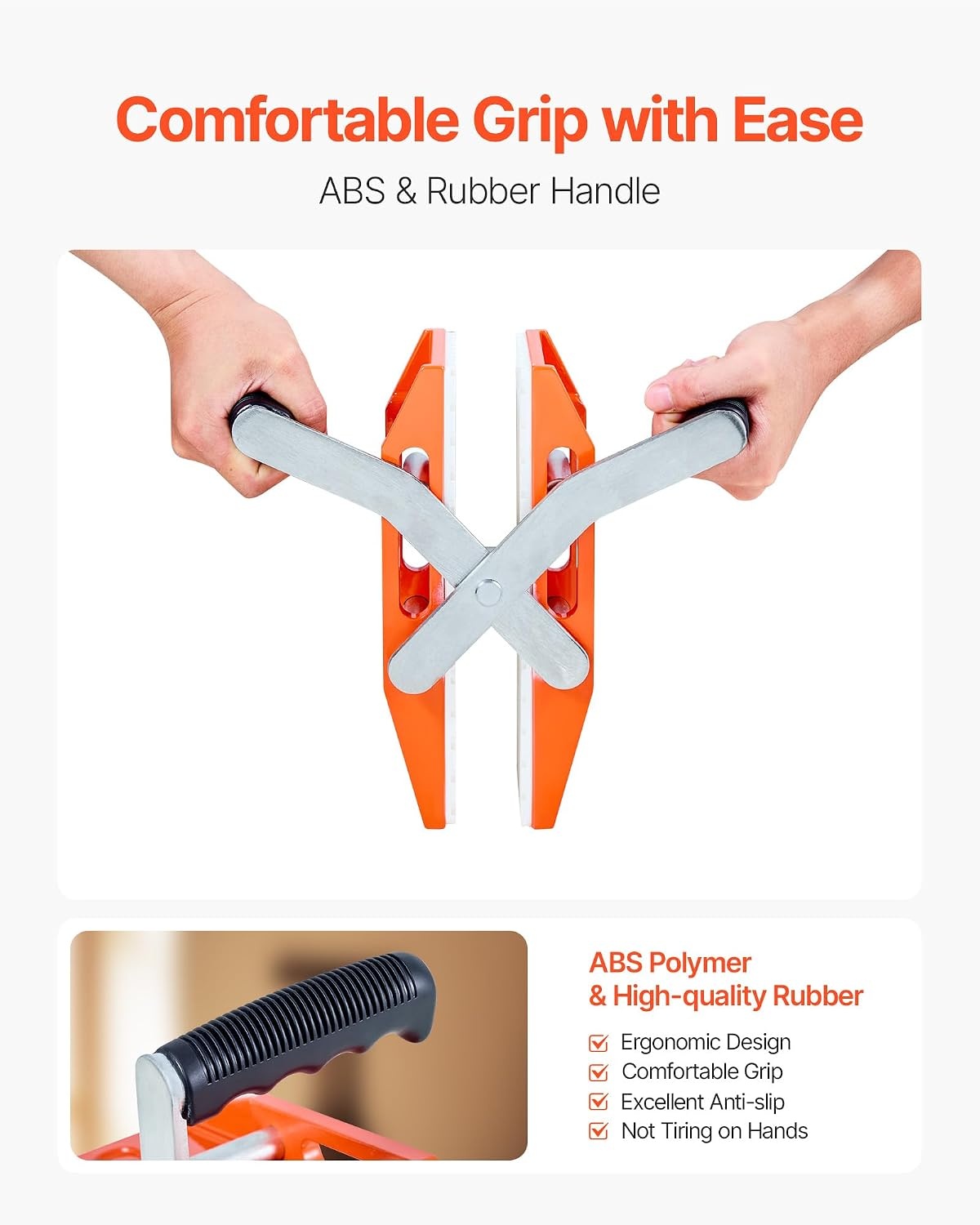 image:imageVEVOR Double Handed Stone Carrying Clamps 660 lbs Load Capacity 2 Pack Granite Panel Carriers Lifting Tools with Rubberlined 0236 Inches Heavy Duty lifting Clamps for Plywood Glass GraniteOrangewhite