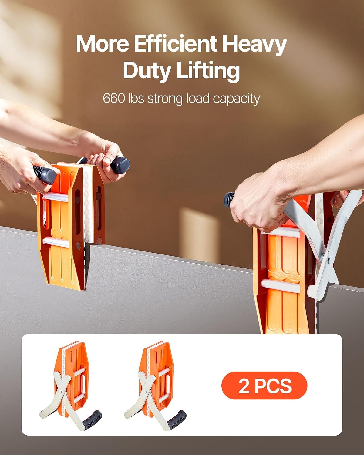 image:imageVEVOR Double Handed Stone Carrying Clamps 660 lbs Load Capacity 2 Pack Granite Panel Carriers Lifting Tools with Rubberlined 0236 Inches Heavy Duty lifting Clamps for Plywood Glass GraniteOrangewhite