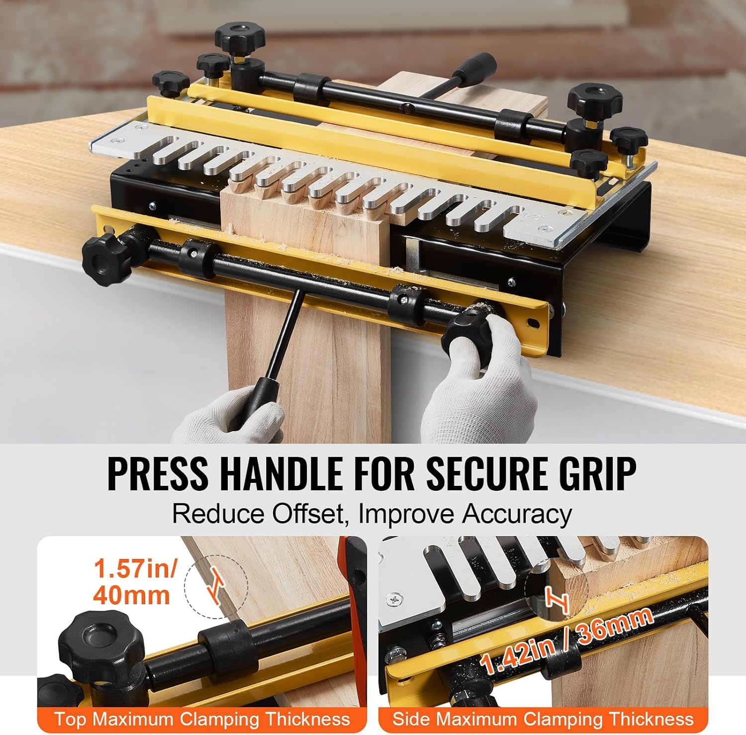 image:imageVEVOR Dovetail Jig 12 in Width Dove Tailing Router Jigs with 4 Router Bits amp 3 Templates Precise Alignment Dove Tail Jig Mortise and Tenon Woodworking Tools for Furniture amp Wood Cabinet Making Easy Operation Sturdy and DurableYellow Silver Black